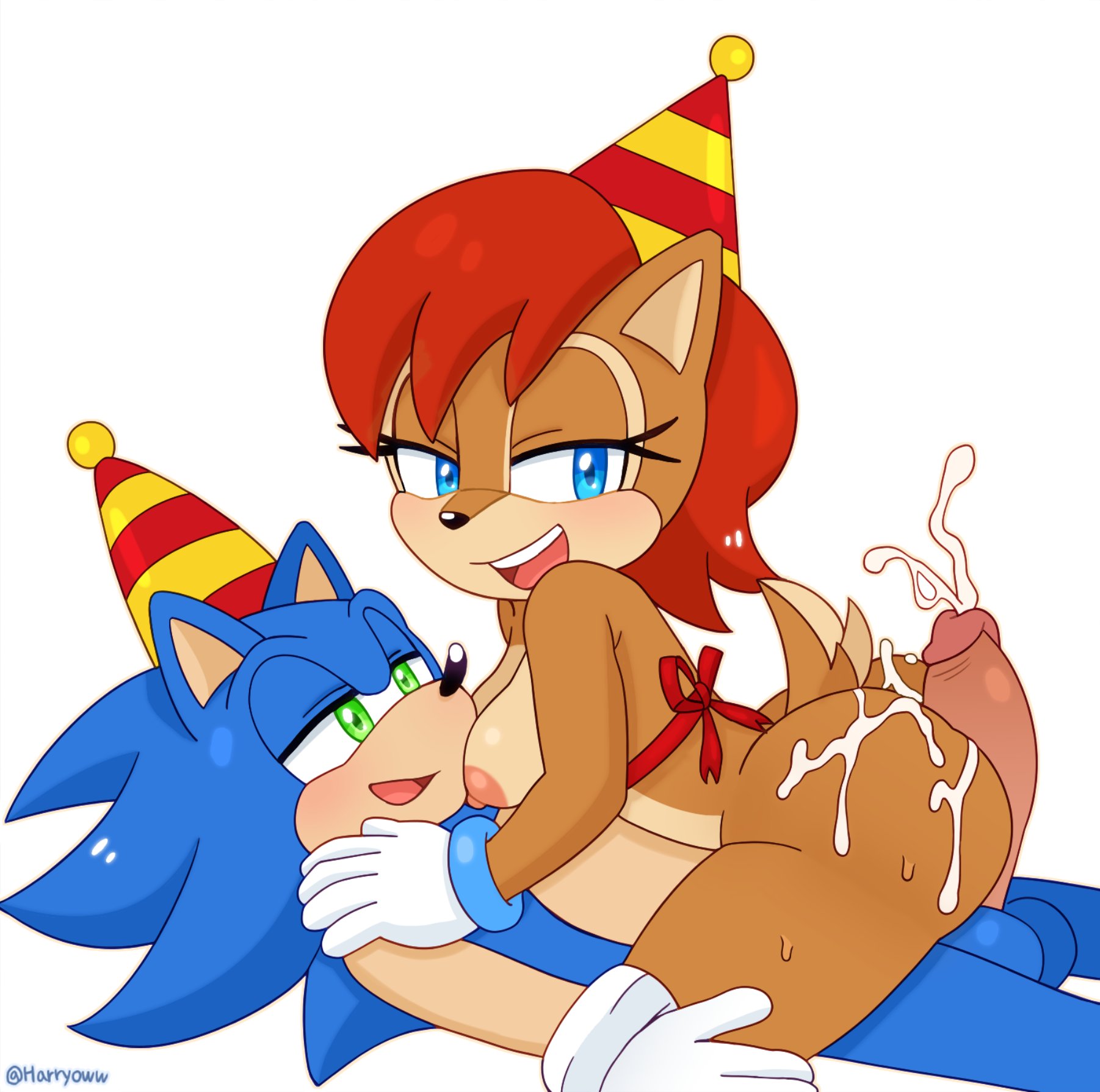 1boy, 1girls, anthro on anthro, ass, between ass, between butts, breasts, buttjob, cum, cum on ass, dick, female, harryoww, large breasts, male, mobian, mobian (species), penis, sally acorn, sonic (series), sonic the hedgehog, sonic the hedgehog (series)