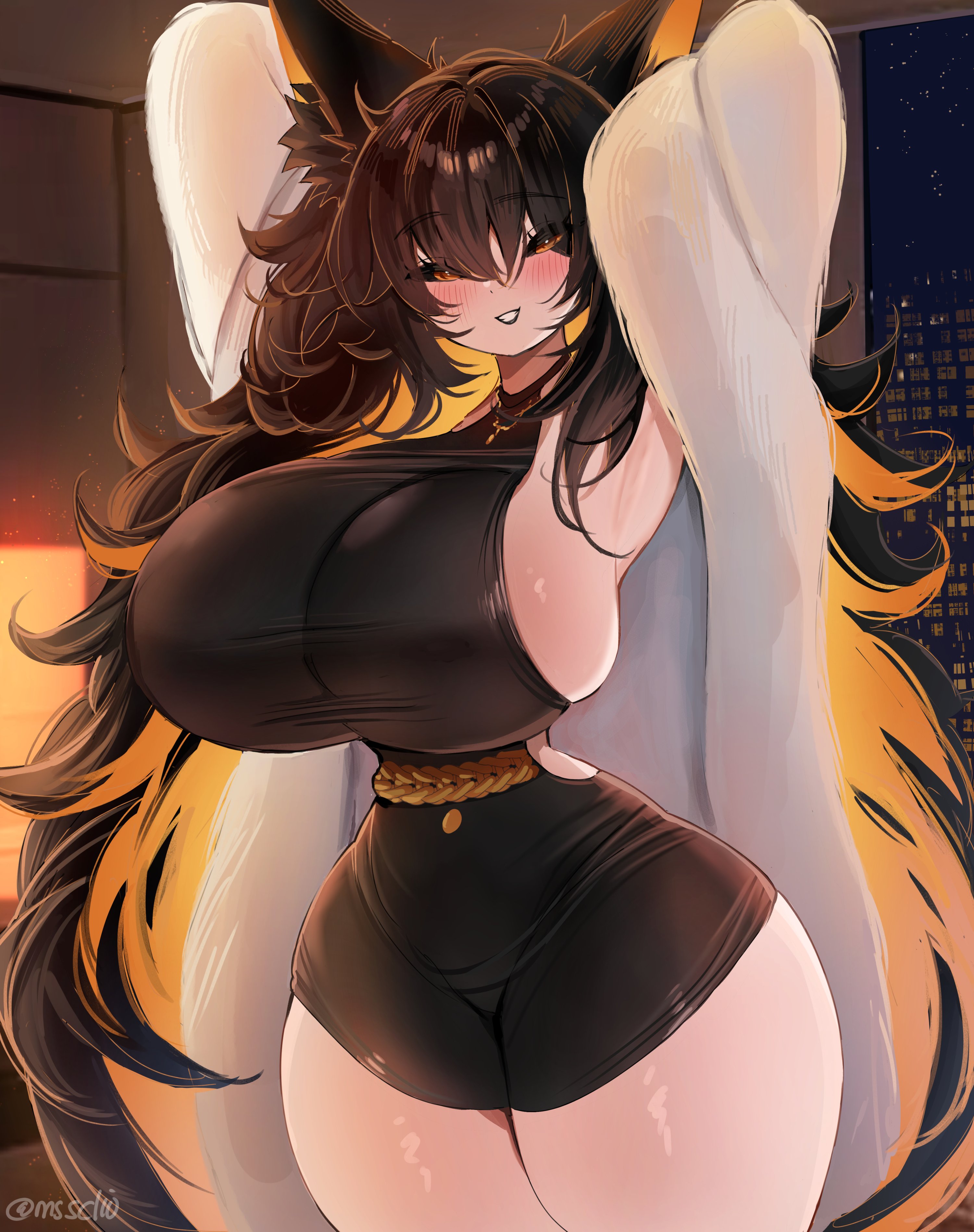 big breasts, bimbo, breasts, cat ears, female, milla noire (vtuber), mssclio, sideboob, small waist, tagme