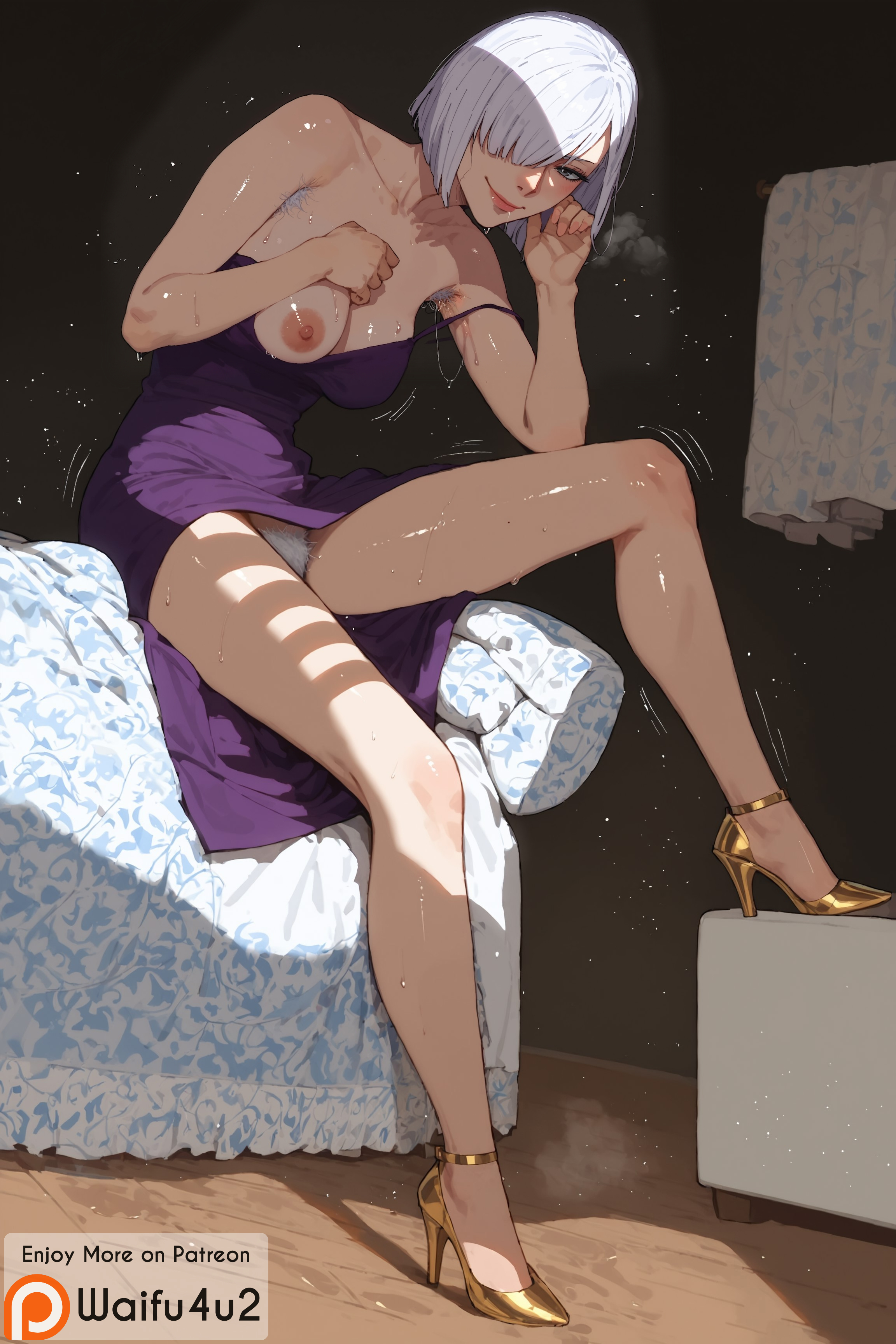 ai generated, armpit hair, dress, female, female only, fiona frost, hairy, hairy pussy, high heels, nightfall (spy x family), pussy, spy x family, waifu4u2