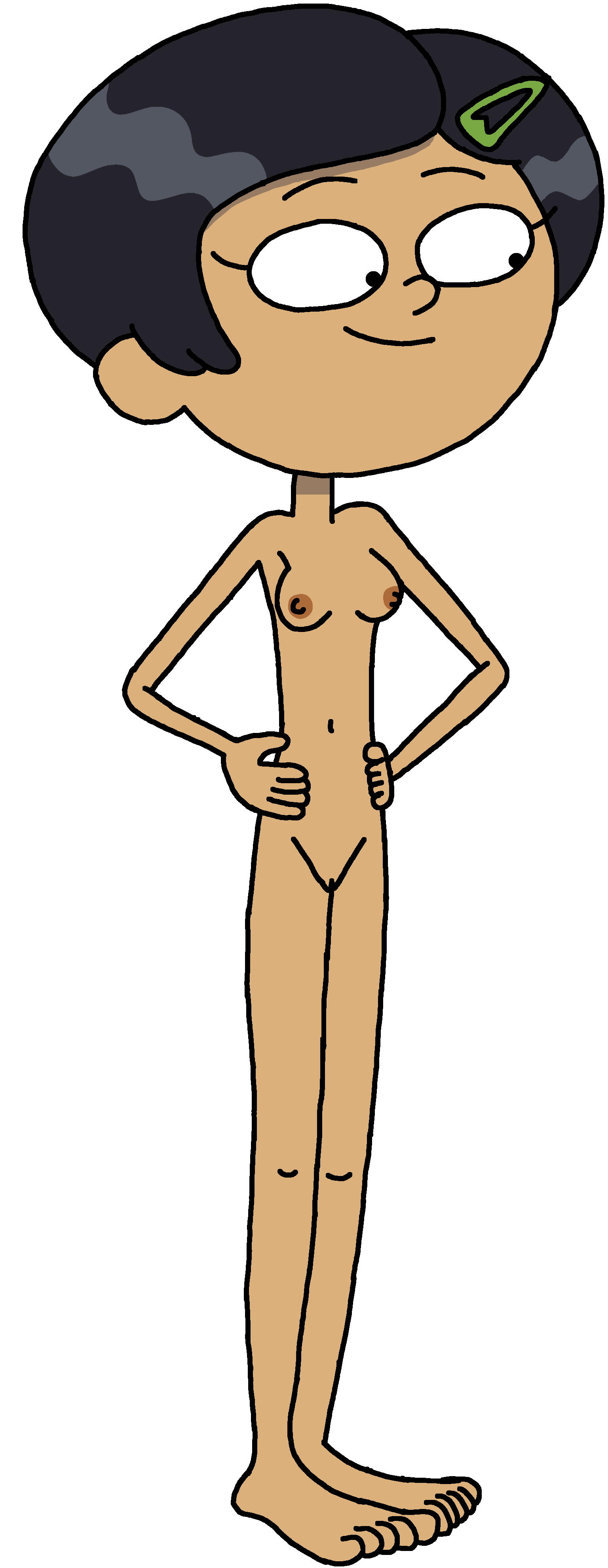 1girls accurate_art_style amphibia asian asian_female barefoot belly_button black_hair breasts completely_nude_female disney disney_channel feet hair_pin marcy_wu nipples nude nude_female pussy shaved_pussy straight tanned_skin
