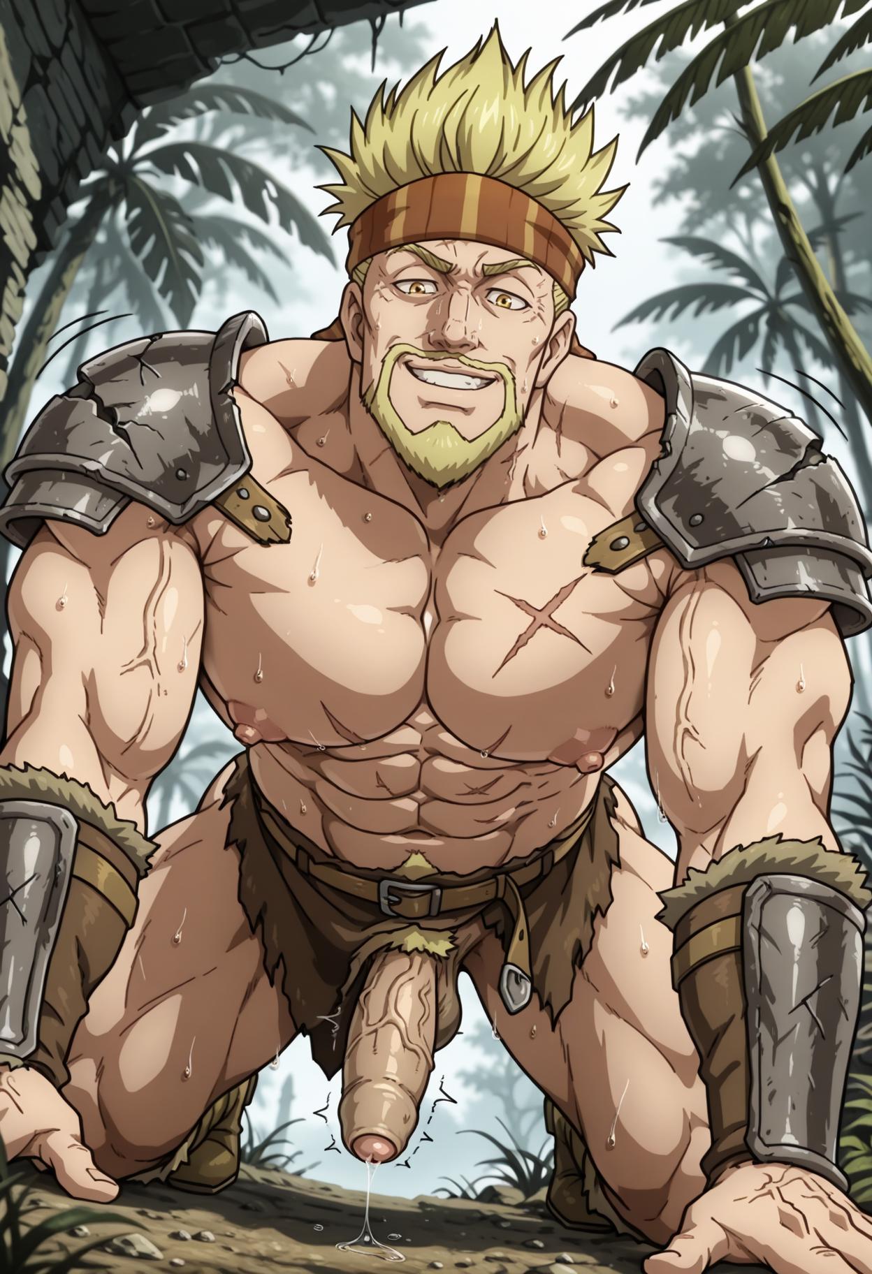 ai_generated balls beard big_penis blonde_hair blonde_hair blonde_hair_male cock facing_viewer large_penis looking_at_viewer muscular_male penis stable_diffusion testicles thorkell_(vinland_saga) viking vinland_saga