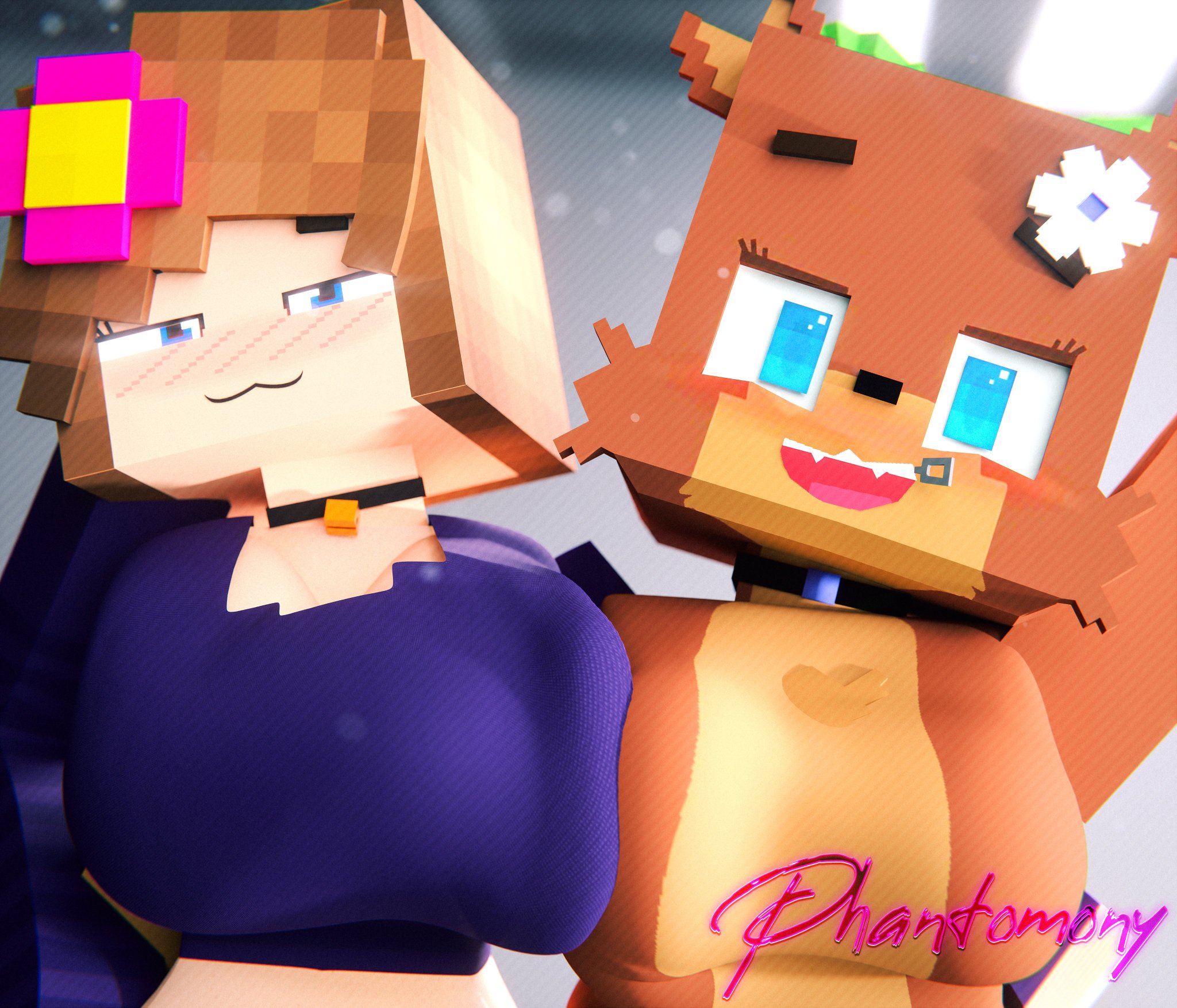 anthro, bia prowell (slipperyt), big breasts, flower in hair, furry, jenny belle (slipperyt), mcyt, minecraft, minecraft youtubers, phantomony, tagme, twitch, twitch streamer, twitch.tv, twitter, twitter username, youtube, youtuber, youtubers