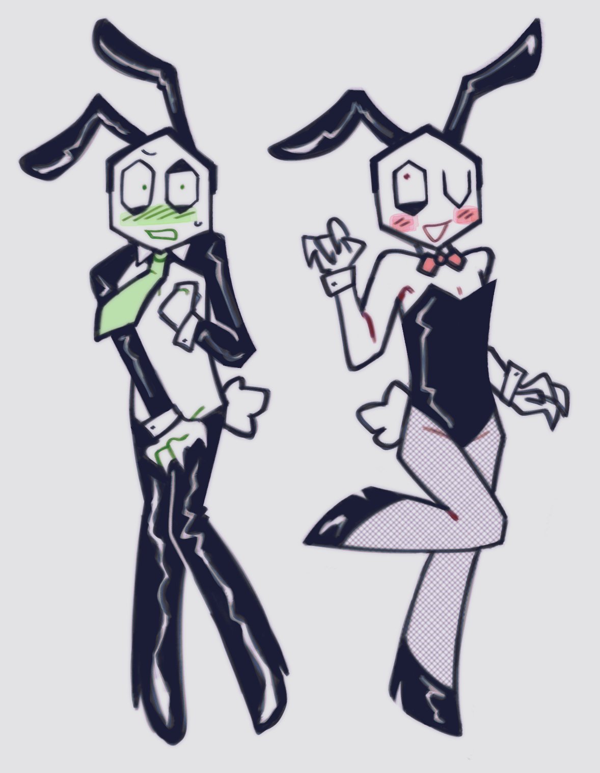 2boys blush bunny_ears bunnysuit deltarune embarrassed male male_only mostly_nude partially_clothed pippins_(deltarune) pippins_kin sketch