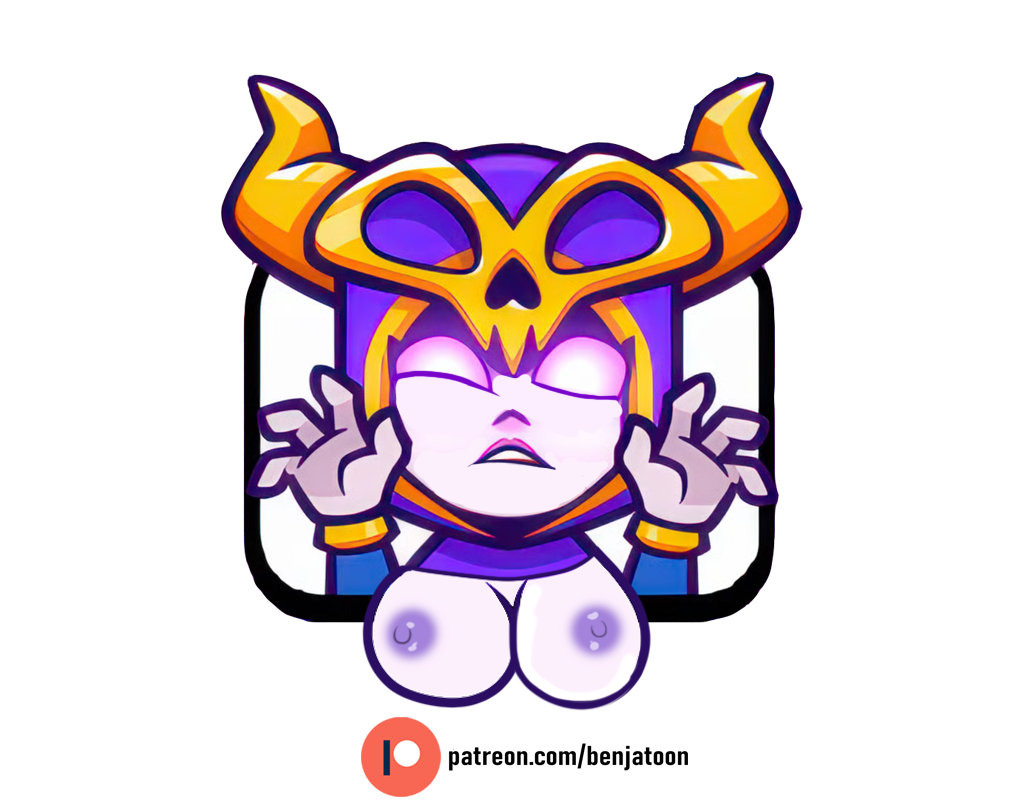 2d, 2d (artwork), big breasts, breasts, breasts out, clash (series), clash royale, emote (clash royale), evo witch, evolution witch (clash royale), glowing eyes, hood, hood up, hoodie, pale skin, pale skinned female, supercell, witch, witch (clash of clans), witch (clash royale)