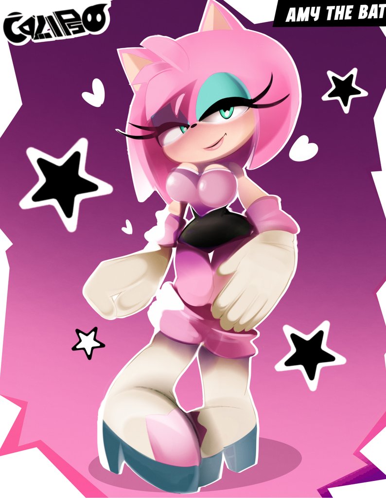 amy rose, bodysuit, breasts, calypsoboymurz, female, neckline, rouge the bat (cosplay), sonic (series), spandex suit