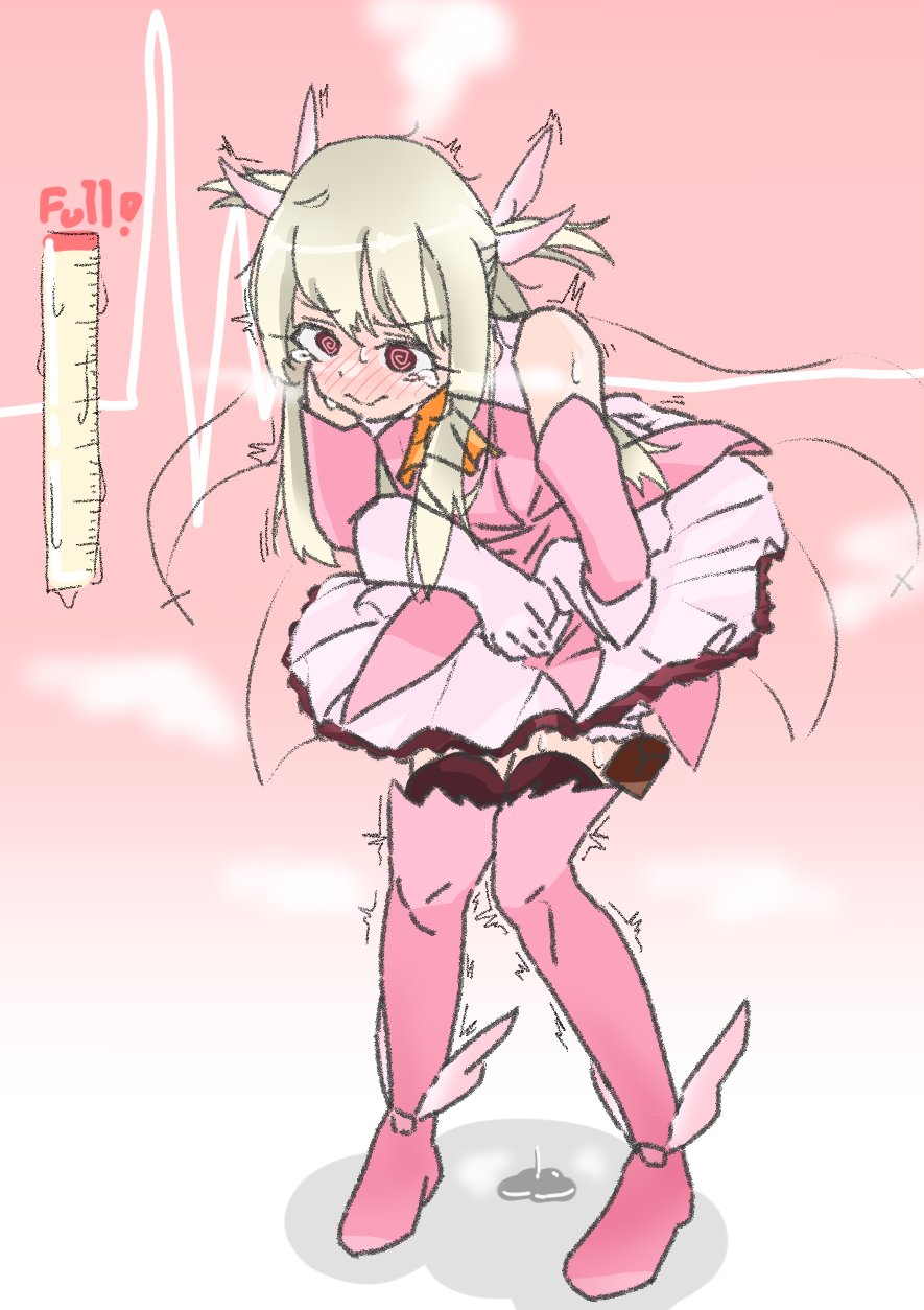1girls, fate (series), fate/kaleid liner prisma illya, female, female only, have to pee, illyasviel von einzbern, magical girl, nousikutakuta, omorashi, solo, tagme, urine meter