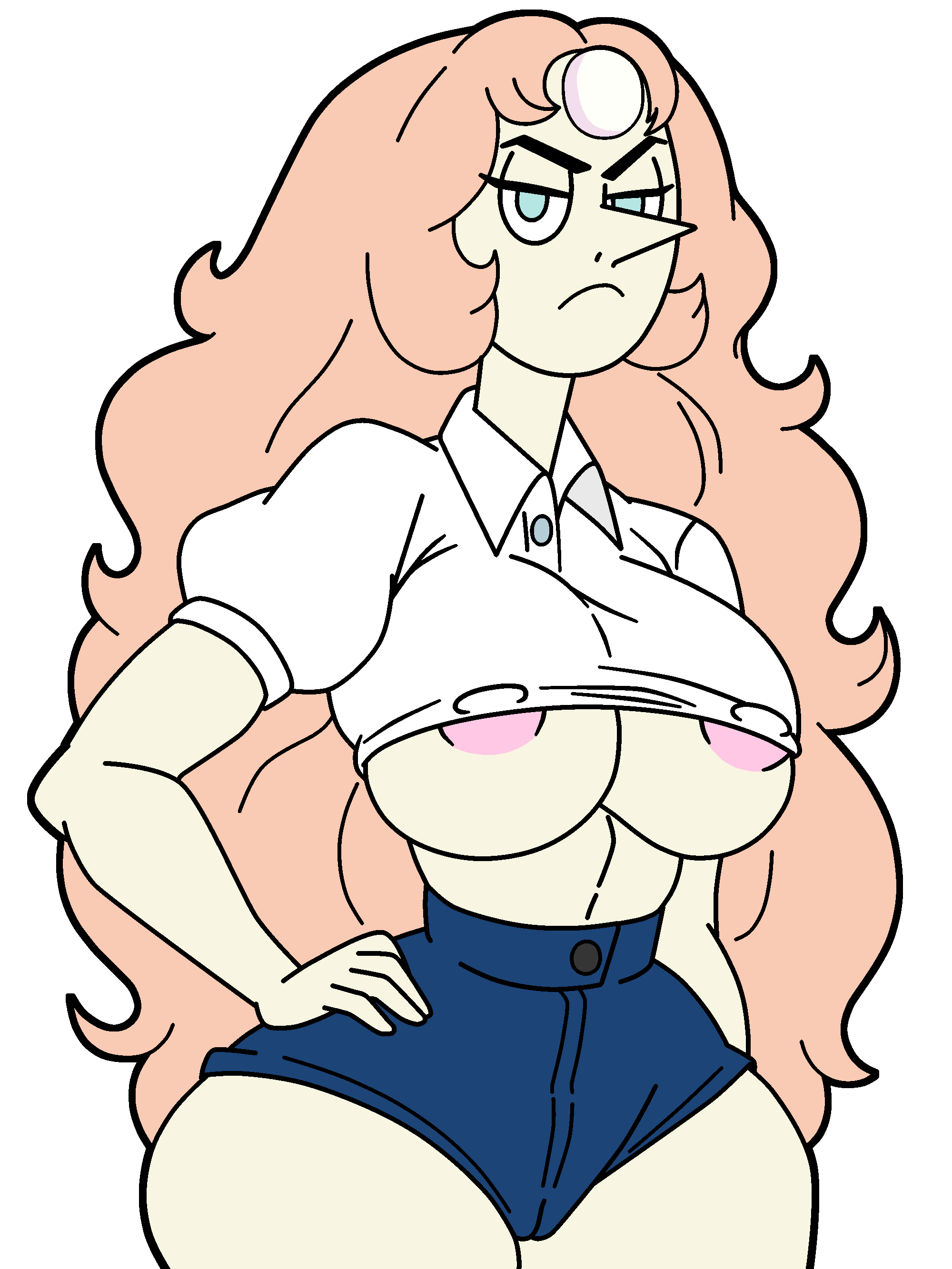 1girls, alpha channel, alpha transparency, areola slip, areolae, ass, barely contained, barely contained breasts, big ass, big breasts, big butt, blackmorty (artist), blonde female, blonde hair, booty shorts, breasts, button down shirt, cameltoe, cartoon network, cleavage, connie maheswaran, erect nipples, female, for sticker use, fusion, gem (species), light skin, light-skinned female, long hair, nipple bulge, nipples, nipples visible through clothing, peach hair, pearl (steven universe), pearlie (blackmorty), png, png file, puffy sleeves, pussy, short shorts, shorts, steven universe, sticker template, strawberry blonde hair, thick thighs, underboob