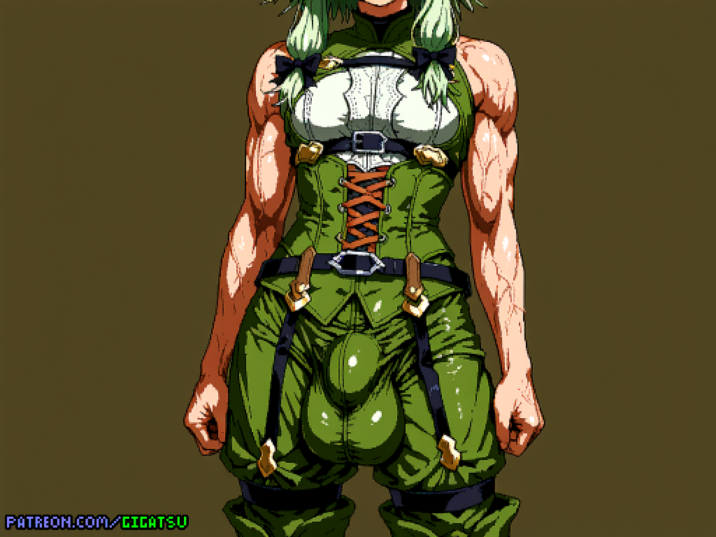 ai_generated big_balls elf elf_ears elf_futa futa_only futanari gigatsu goblin_slayer green_hair high_elf_archer_(goblin_slayer) muscles muscular pixel_art visible_penis