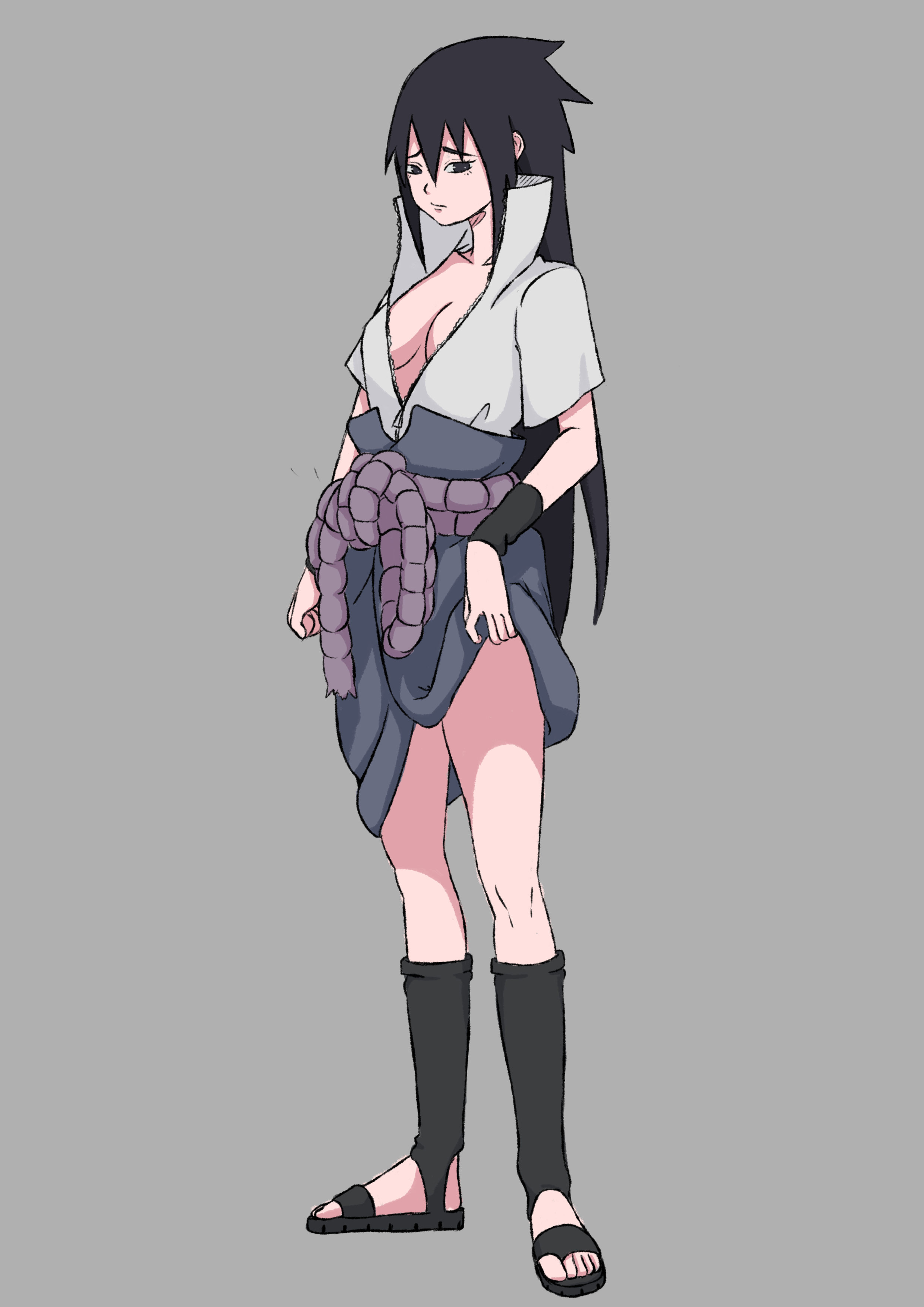 1girls, absurd res, absurdres, armwear, black eyes, black hair, breasts, clothing, feet, female, female focus, female only, footwear, gender transformation, genderswap, genderswap (mtf), hi res, high quality, high resolution, highres, inner sideboob, jacket, knee boots, kneehighs, legs, light skin, light-skinned female, long hair, naruto, naruto (series), naruto shippuden, no bra, pale skin, pale-skinned female, petite, pinup, rule 63, sandals, sasuke uchiha, sasuko, shonen jump, shounen jump, shueisha, skirt, skirt lift, skirt up, small breasts, solo, solo female, solo focus, standing, staxkun, thighs, toes, transformation, uchiha sasuke, very high resolution, weekly shonen jump, weekly shounen jump