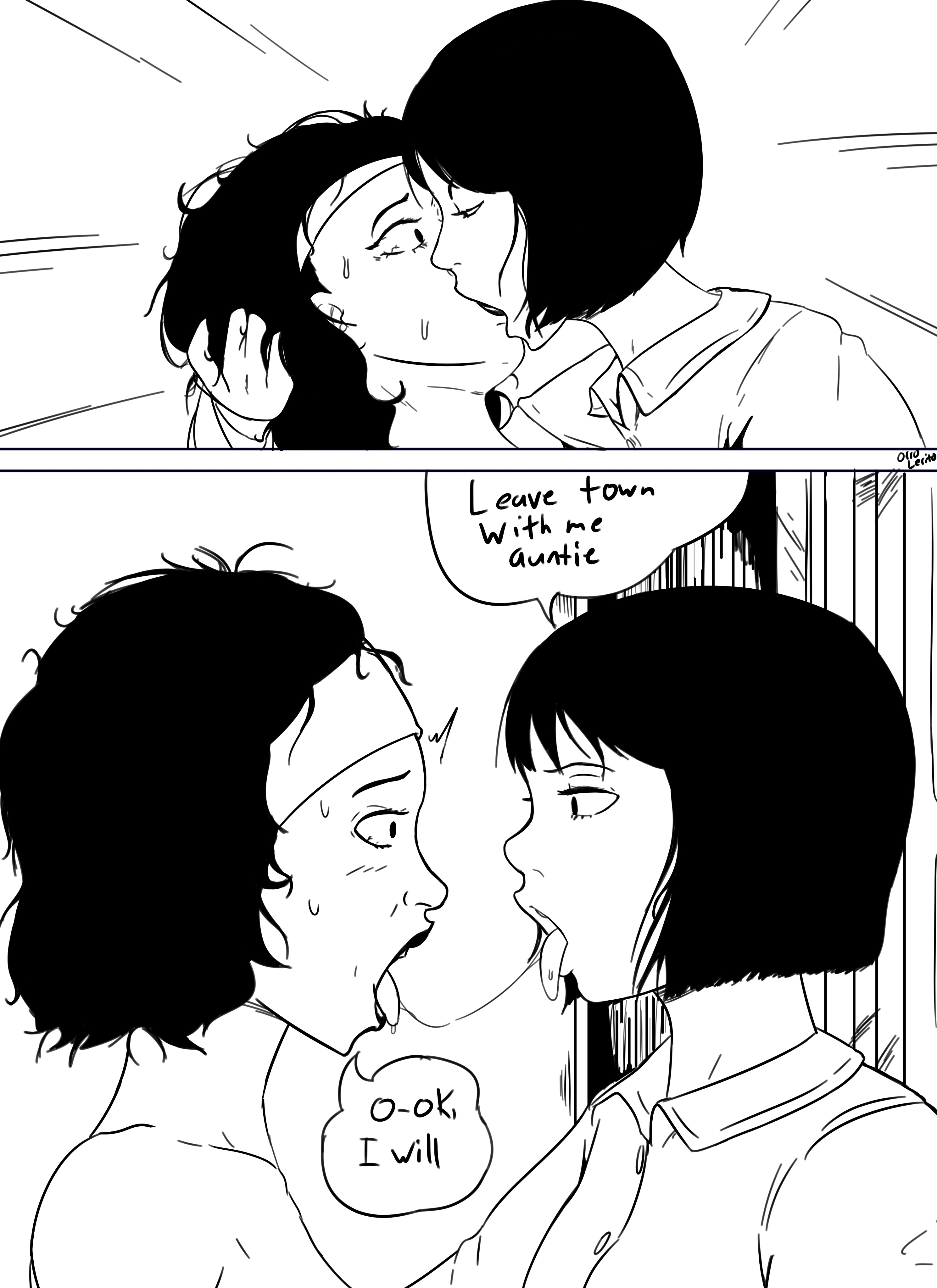 2girls, alternate ending, aunt and niece, black and white, female, good end, good ending, incest, junji ito, kissing, olerito, rough kiss, saiko (junji ito), tagme, the town without streets, yuri