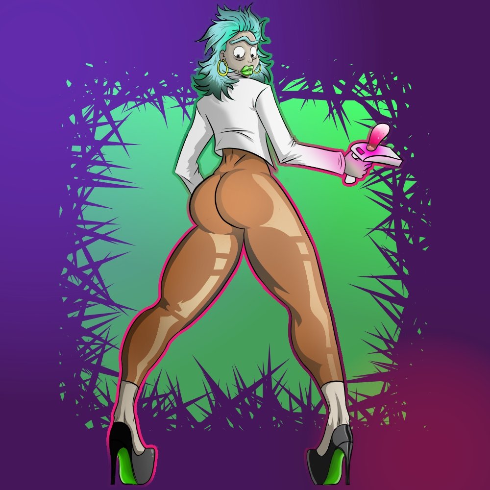 big_ass big_lips bimbo bimbofication feminization laylart rick_and_morty rick_sanchez thick_thighs