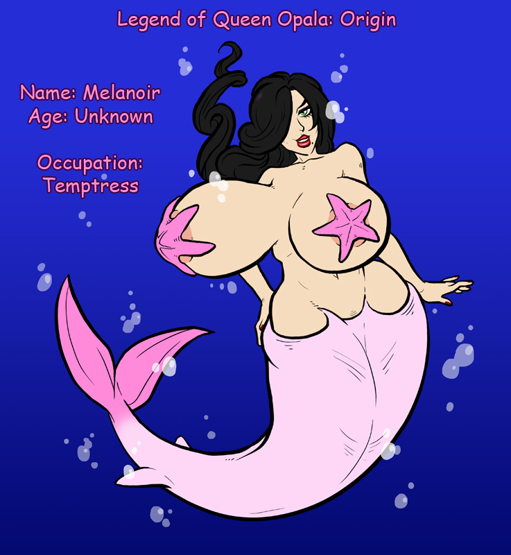 1girls black_hair breasts female green_eyes huge_breasts legend_of_queen_opala looking_at_viewer melanoir_(legend_of_queen_opala) mermaid red_lips sparrow_(artist) starfish_pasties underwater wide_hips