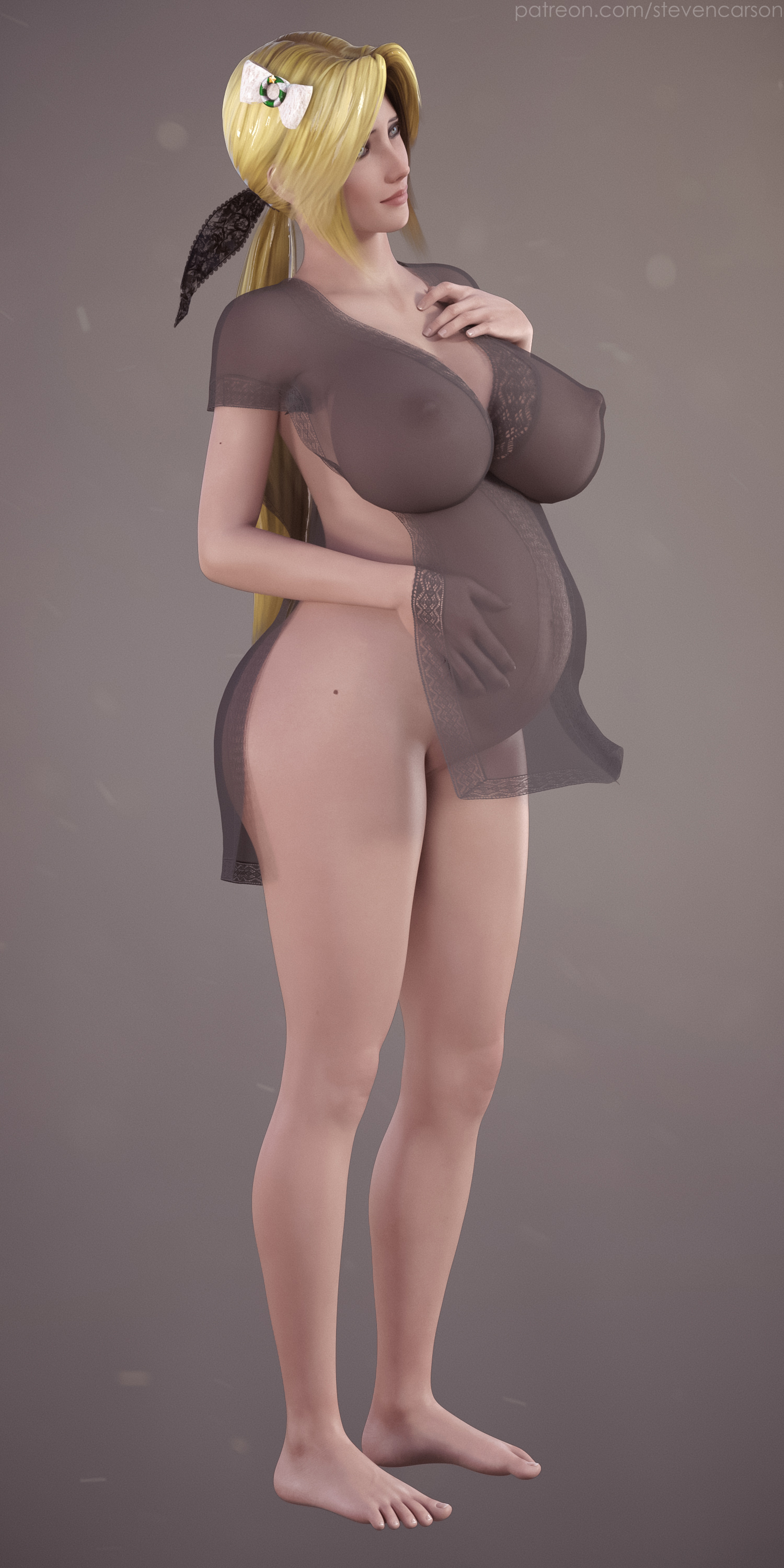 1girls, 3d, areolae, barefoot, big breasts, blonde hair, breasts, clothing, dead or alive, feet, female, female focus, female only, helena douglas, large breasts, lingerie, negligee, nightgown, nipples, pregnant, ready to pop, see-through, see-through clothing, see-through nightgown, solo, solo female, solo focus, stevencarson, stockings, transparent clothing, transparent night gown