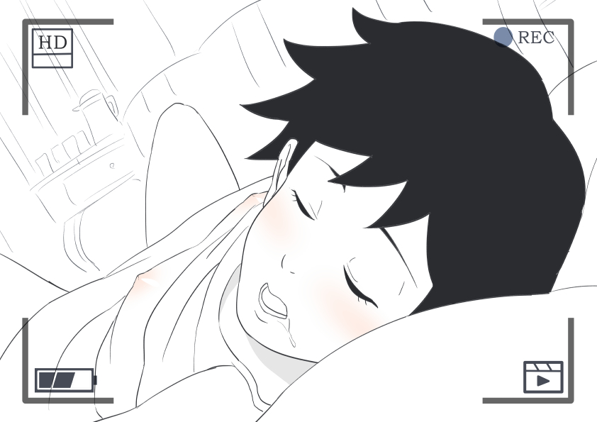 areolae bed black_and_white blush boruto:_naruto_next_generations breasts camera closed_eyes female female_only human izuno_wasabi lying naruto nipples saliva short_hair sleeping small_breasts solo solo_focus