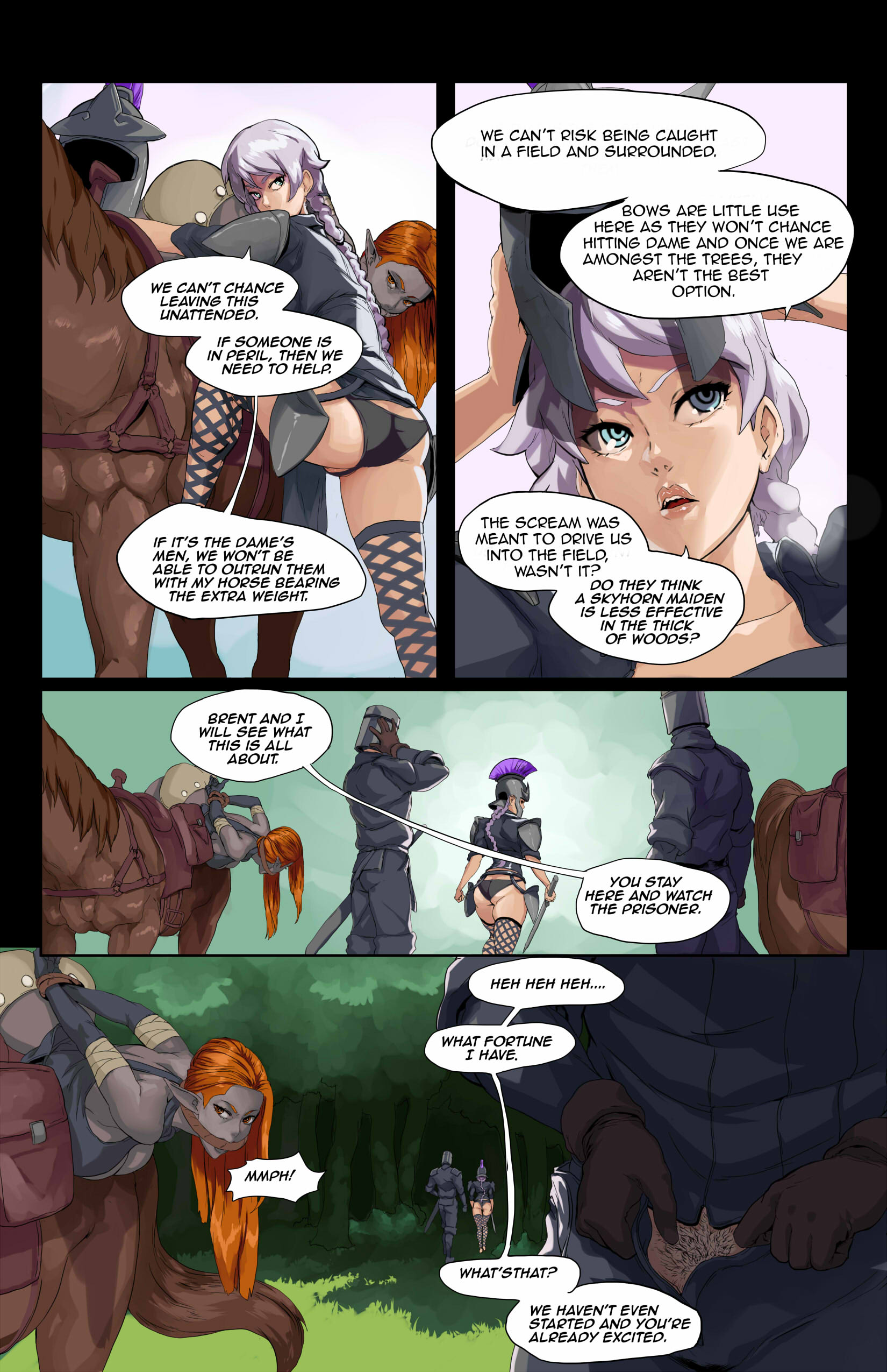 beatrix (legend of queen opala), black dame (legend of queen opala), comic, dialogue, english text, imminent rape, legend of queen opala, speech bubble, swegabe, tentaclemonsterchu