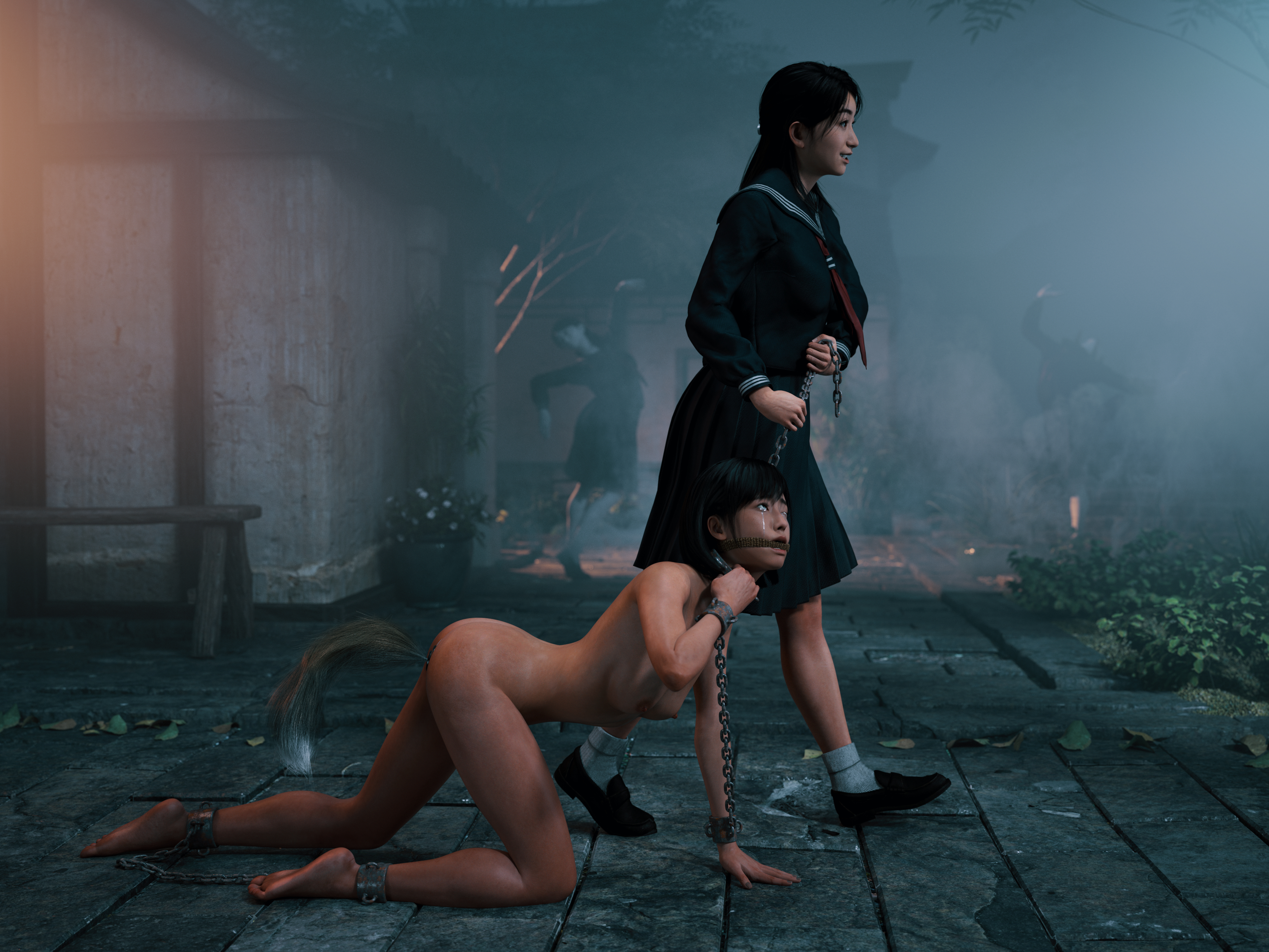 2girls, asian, asian female, ass, barefoot, bitch taken for walk, black hair, bondage, breasts, bsdm, bullying, buttplug, buttplug in ass, buttplug tail, chained neck, chained up, chains, clothed male nude female, crying with eyes open, doggy style, dominant female, domination, feet, female, female only, femdom, femsub, ff7sfm, hinako shimizu, human, humiliation, konami, lesbian, lesbian domination, lezdom, mouth gag, mouth plug, naked female, pale skin, petplay, questionable consent, rinko nishida, short hair, silent hill, silent hill f, small ass, small breasts, small tits, soles, soles female, submission, tits, toes, yuri