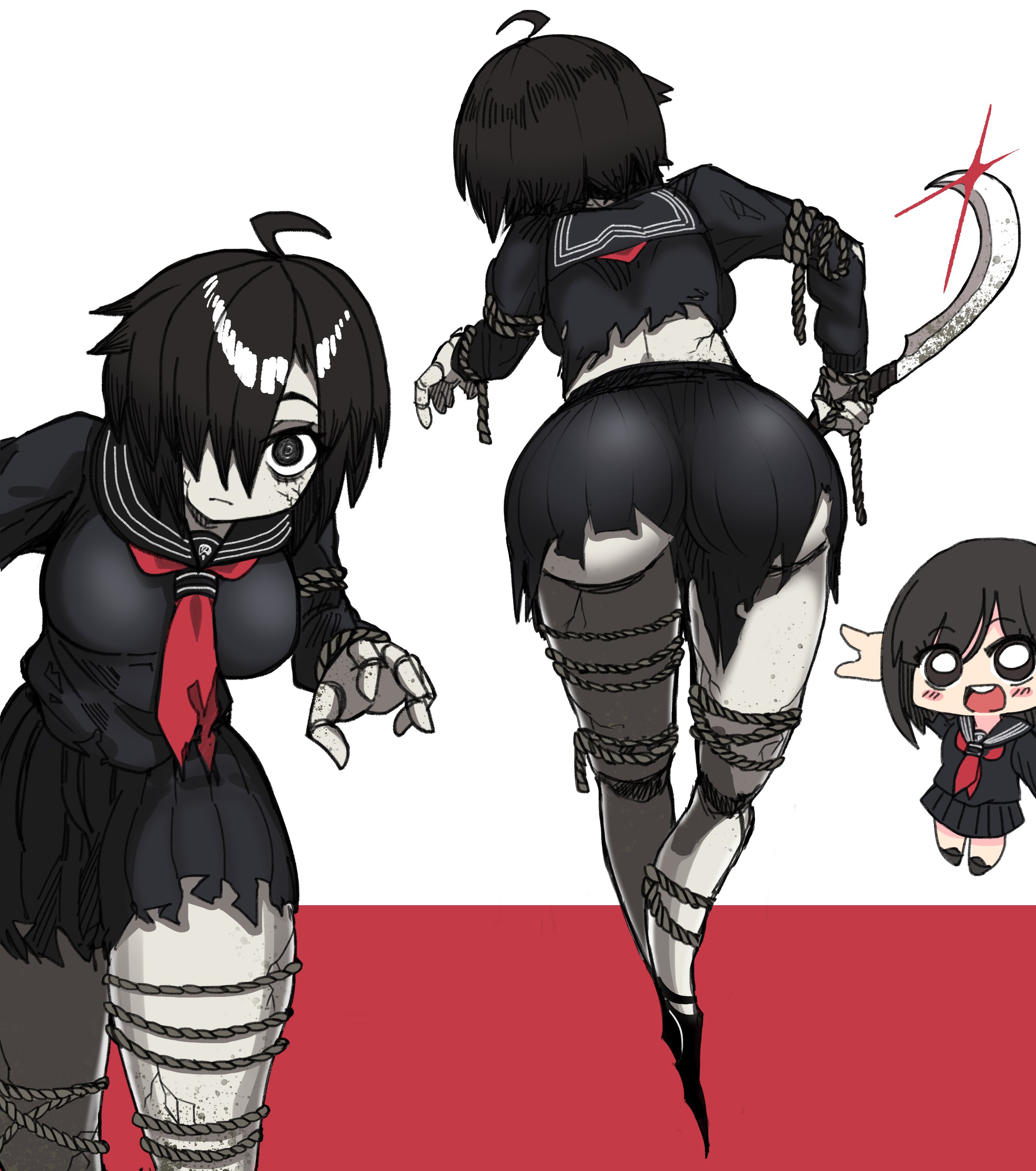 asian, ass, ayakakashi, big ass, black hair, black serafuku, breasts, female, hinako shimizu, human, konami, nightmare waifu, pale skin, school uniform, serafuku, short hair, silent hill, silent hill f