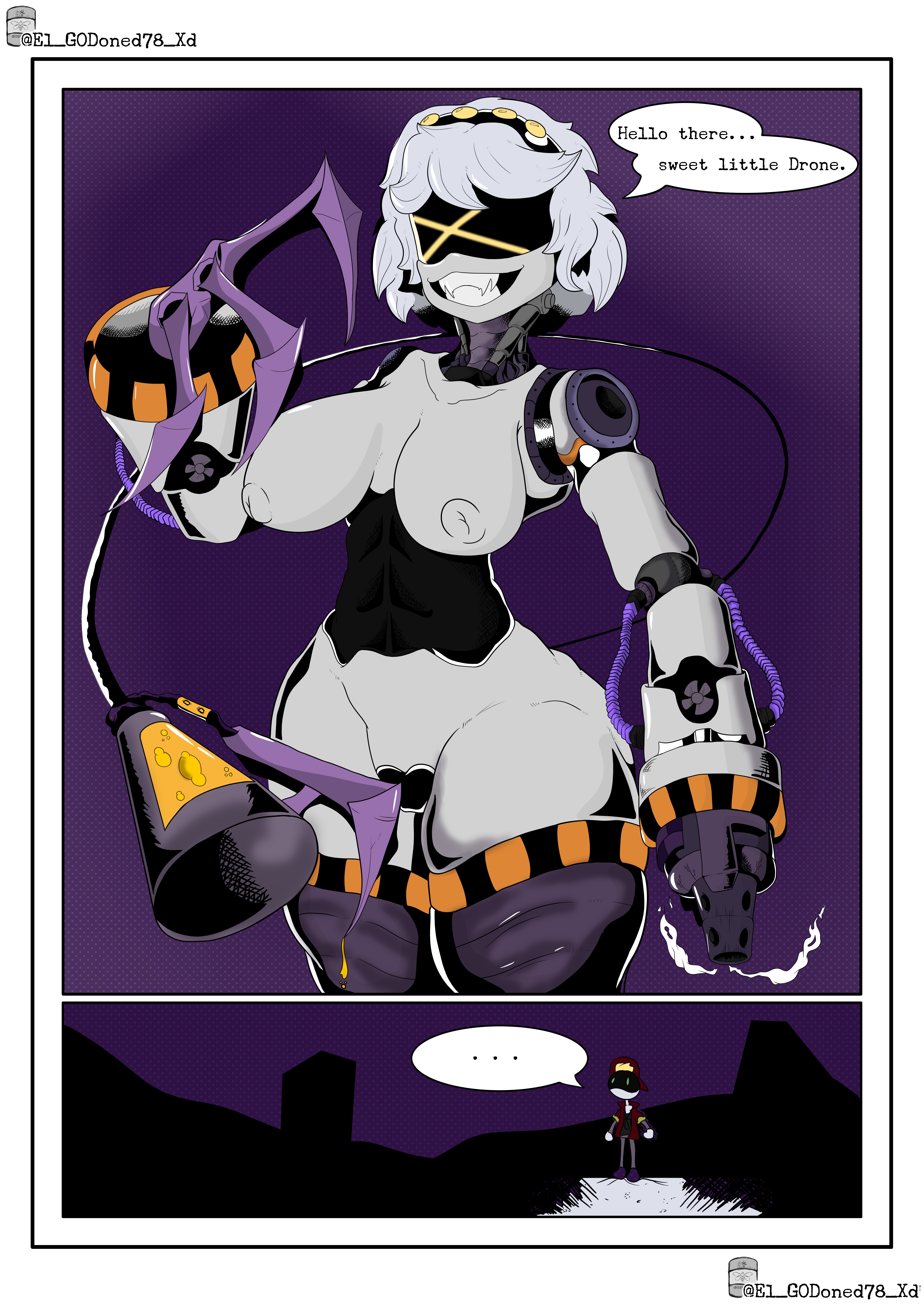 1boy, 1girls, big ass, big breasts, big butt, breasts, disassembly drone, el godoned78 xd, female, glitch productions, male, murder drones, robot, robot boy, robot girl, robotic arm, thad (murder drones), v (murder drones), white body, white hair, worker drone