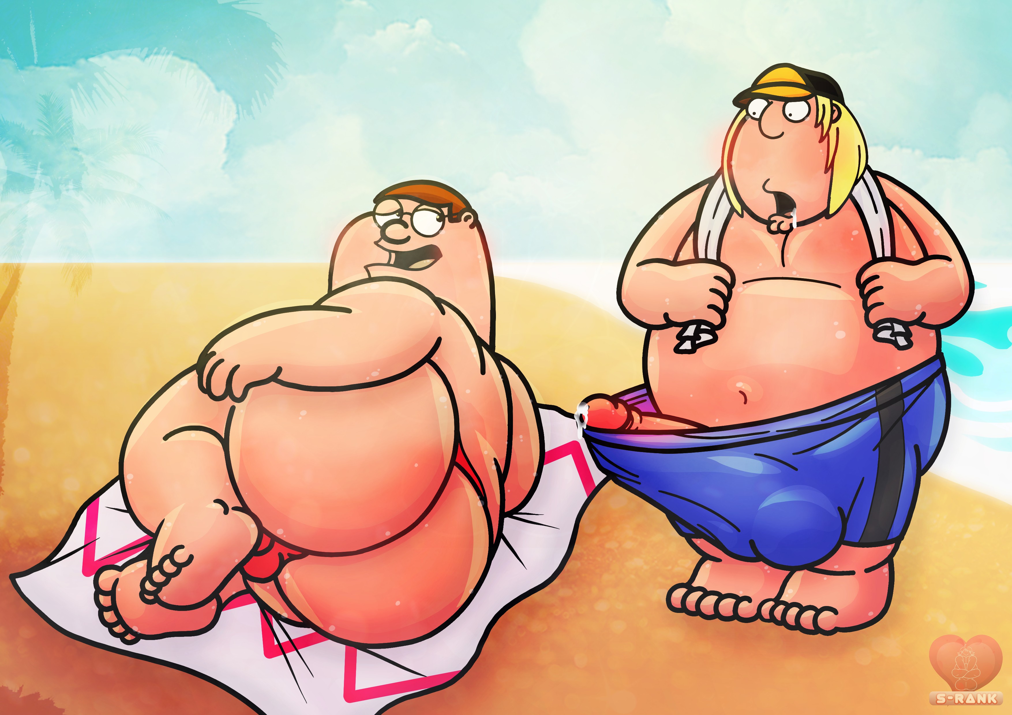 2boys, balls, balls bulge, bbm, beach, big ass, big balls, big butt, big penis, boner, bulge, chris griffin, dilf, drooling, erect penis, erection, erection under clothes, family guy, father and son, gay, hand on ass, horny, incest, leaking cum, looking back, male, male only, open mouth, penis, peter griffin, precum, red bikini bottom, s rank, staring at penis, sweat, sweating, swimwear, towel around neck, wide ass, yaoi