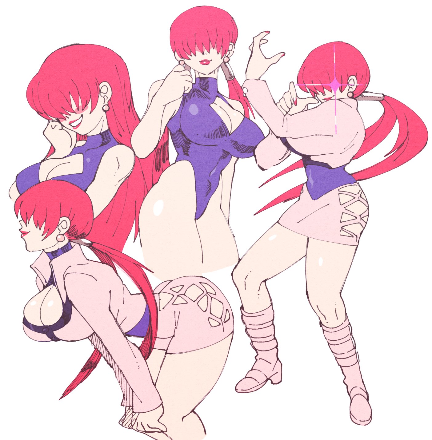 1girls, bending over, bent over, big ass, big breasts, bodysuit, boob window, boots, breasts, busty, busty female, cleavage, clothed, clothed female, curvy, curvy female, dress, earrings, female, female focus, hair over eyes, huge ass, huge breasts, inkerton-kun, inkuusan, jacket, king of fighters, large breasts, light skin, light-skinned female, lipstick, long hair, one-piece swimsuit, pale skin, ponytail, red hair, red lipstick, shermie (kof), shiny clothes, skirt, smile, smiley face, swimsuit, thick, thick ass, thick thighs, thighs, tight clothing, twintails, voluptuous, voluptuous female