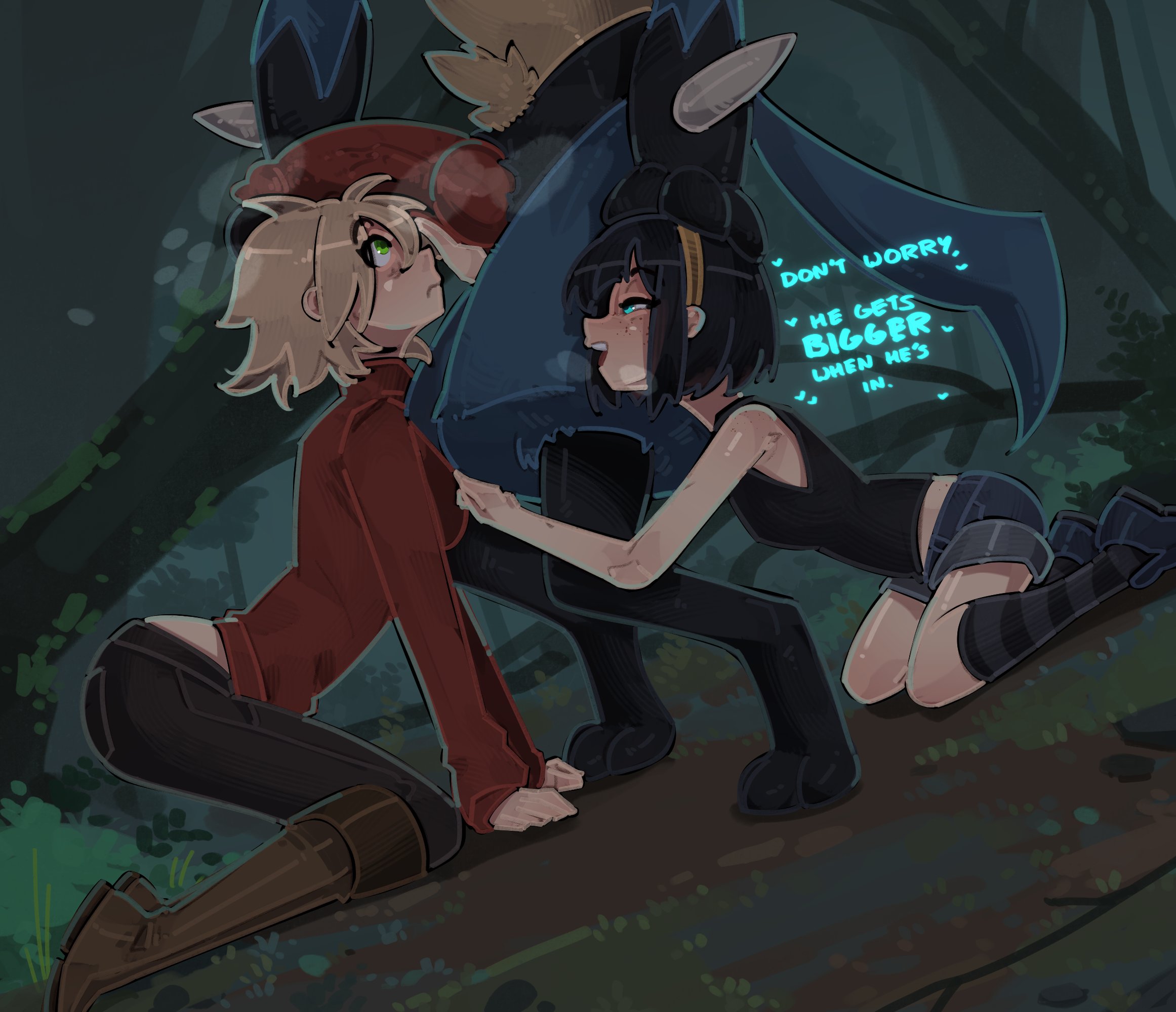 1boy, 1girls, 2025, 2d, anthro, anthro on human, big penis, blonde hair, blue eyes, blush, breasts, canine genitalia, canine penis, clothed, clothed sex, clothing, dark hair, female, female supporting bestiality, femsub, forest, forest background, furry, grabbing, green eyes, hairband, hand on head, human, humanoid, imminent sex, interspecies, kasia mikolajczyk, knot, knotted penis, lucario, male, male lucario, male pokemon/female human, maledom, multicolored fur, open mouth, penis, pokemon, pokemon (species), pokephilia, short hair, shuuko, size difference, tagme, text