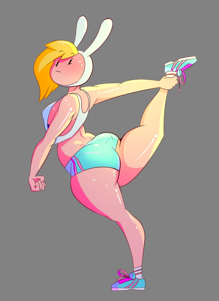 1girls adventure_time ass big_ass blank_background blonde_hair breasts dabble deviantart female female_only fionna_the_human_girl human one_leg_up solo solo_female stretching sweat thick_thighs wide_hips