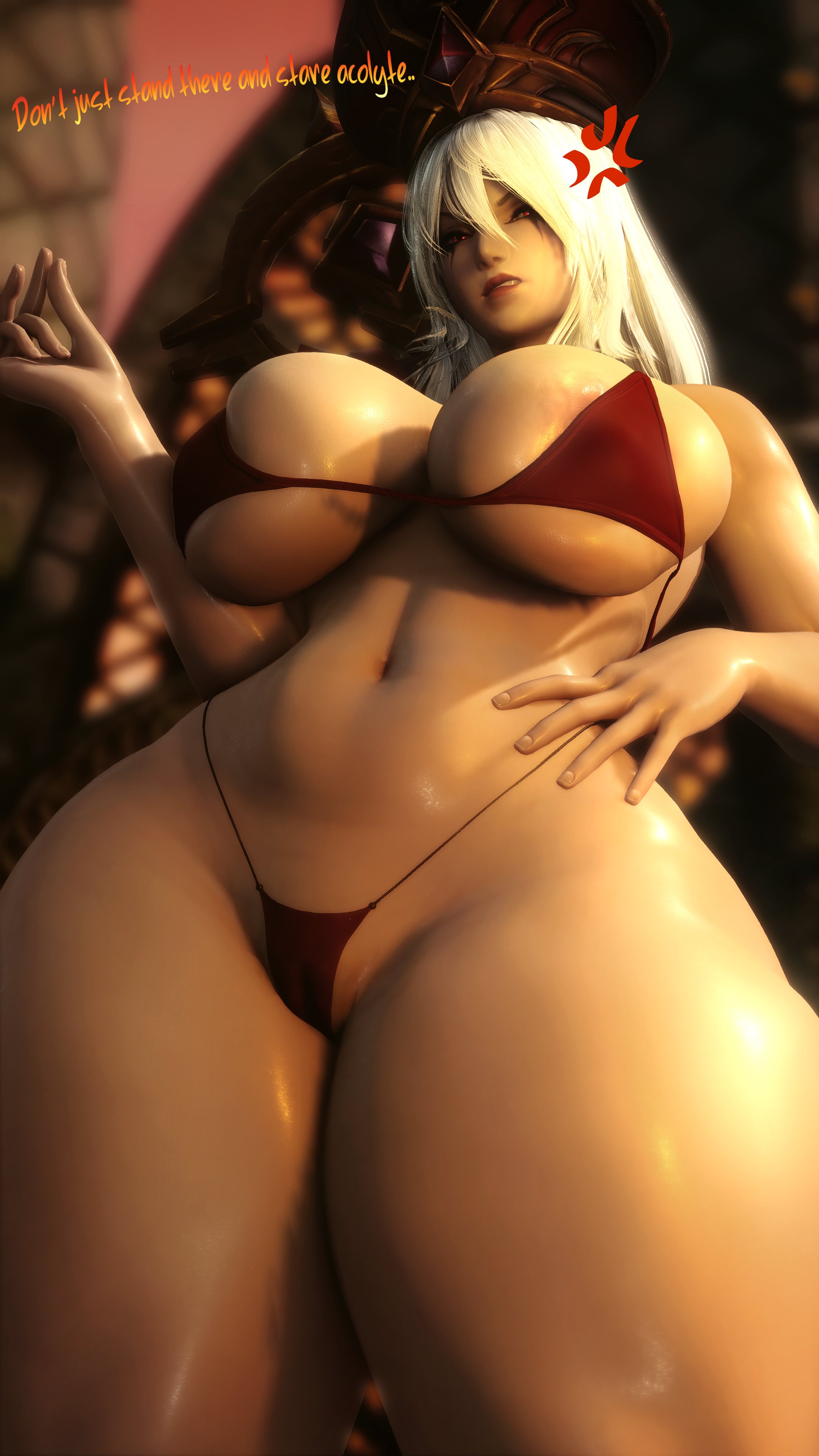 1girls, 3d, bikini, blizzard entertainment, breasts, female, female only, huge breasts, human, human (world of warcraft), light skin, light-skinned female, sally whitemane, solo, thick thighs, voluptuous, voluptuous female, warcraft, white hair, wide hips, world of warcraft