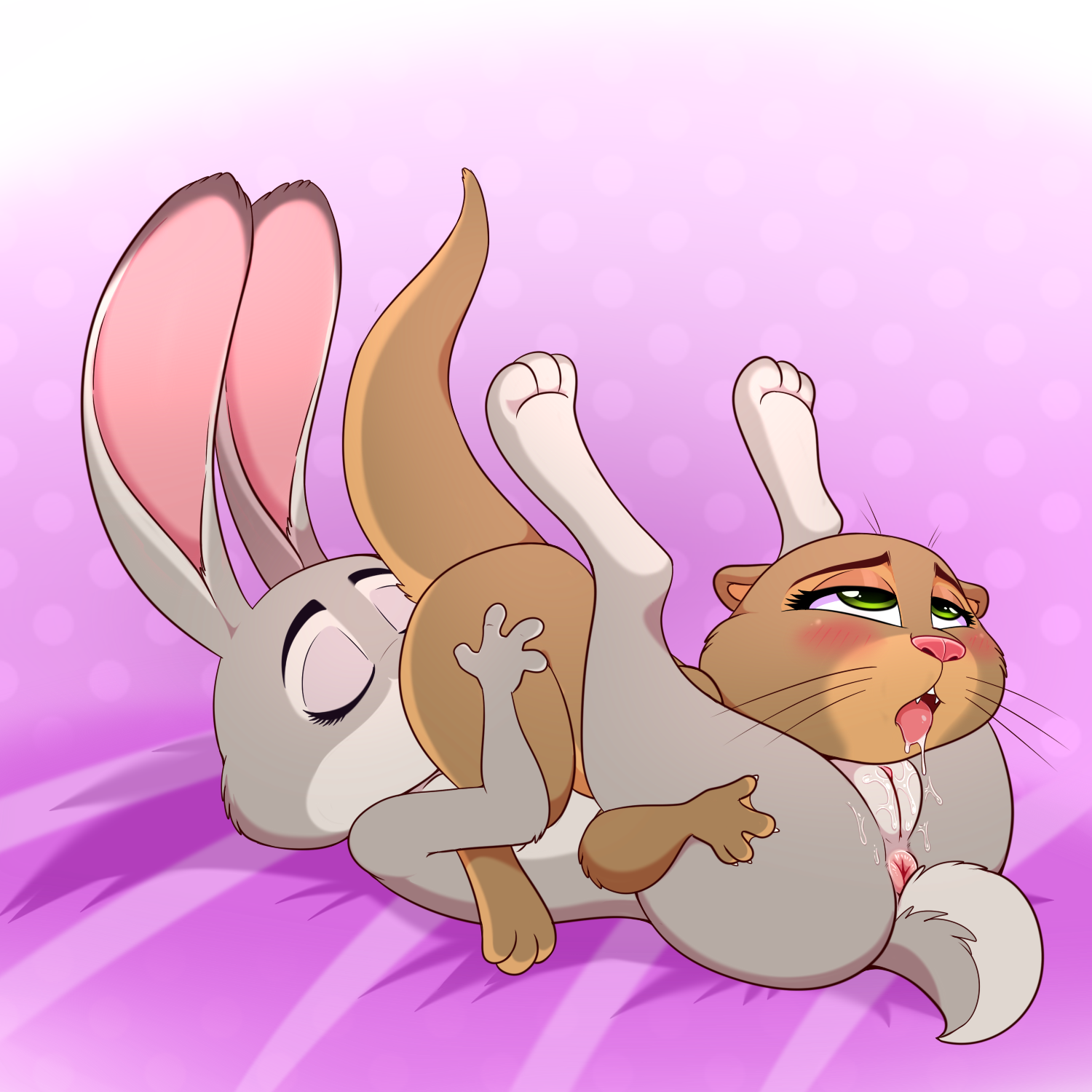 2018, 69 position, anthro, anus, ass, blush, closed eyes, cunnilingus, disney, duo, fangs, female, green eyes, judy hopps, lagomorph, lonbluewolf, mammal, mrs. otterton, mustelid, open mouth, oral, otter, pussy, pussy juice, rabbit, sex, teeth, tongue, vaginal penetration, yuri, zootopia