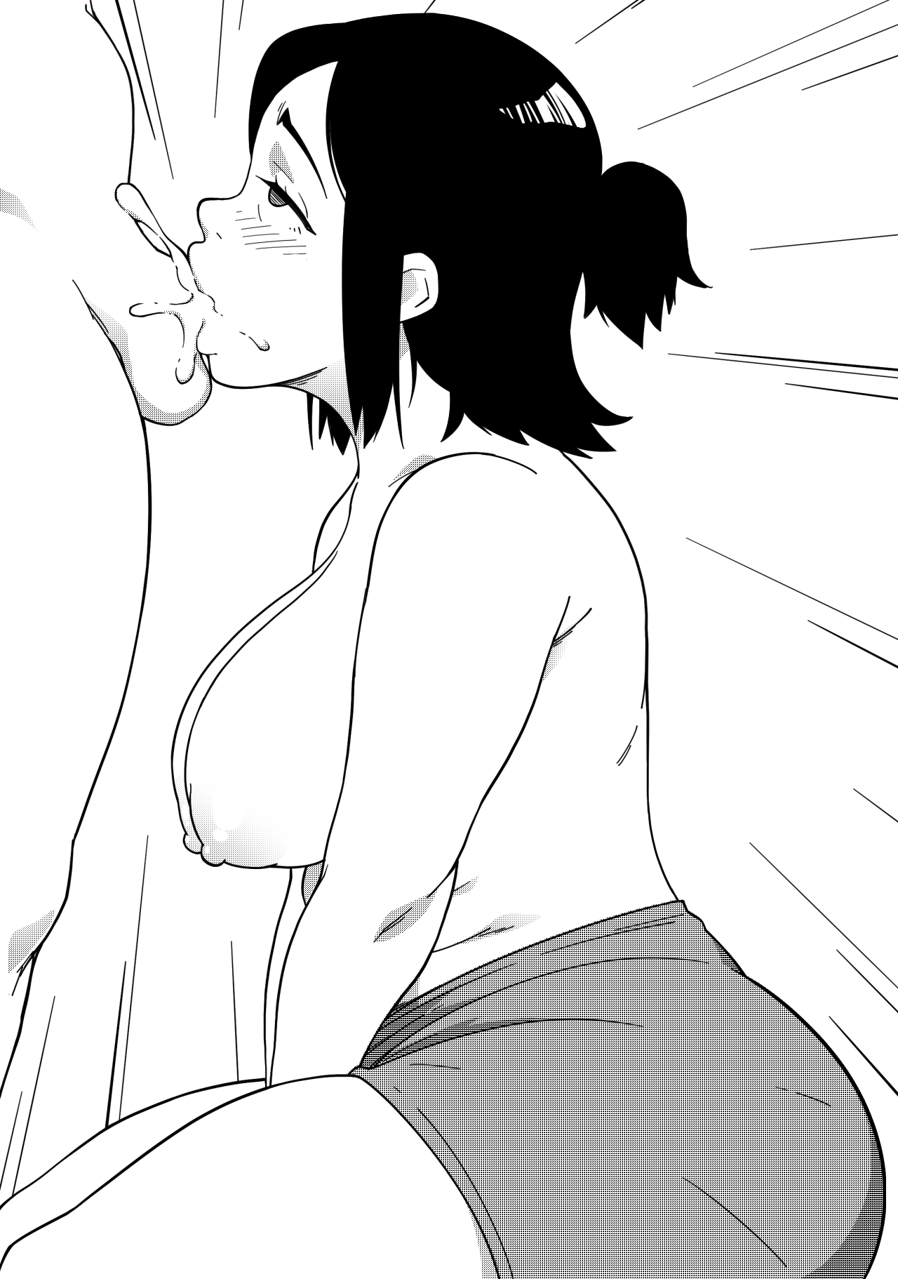 areolae, big breasts, breasts, cum, cum in mouth, cum inside, erection, fellatio, female, inko midoriya, khexxi, large breasts, male, mature female, milf, monochrome, mother, my hero academia, nipples, oral, penis, unseen male face