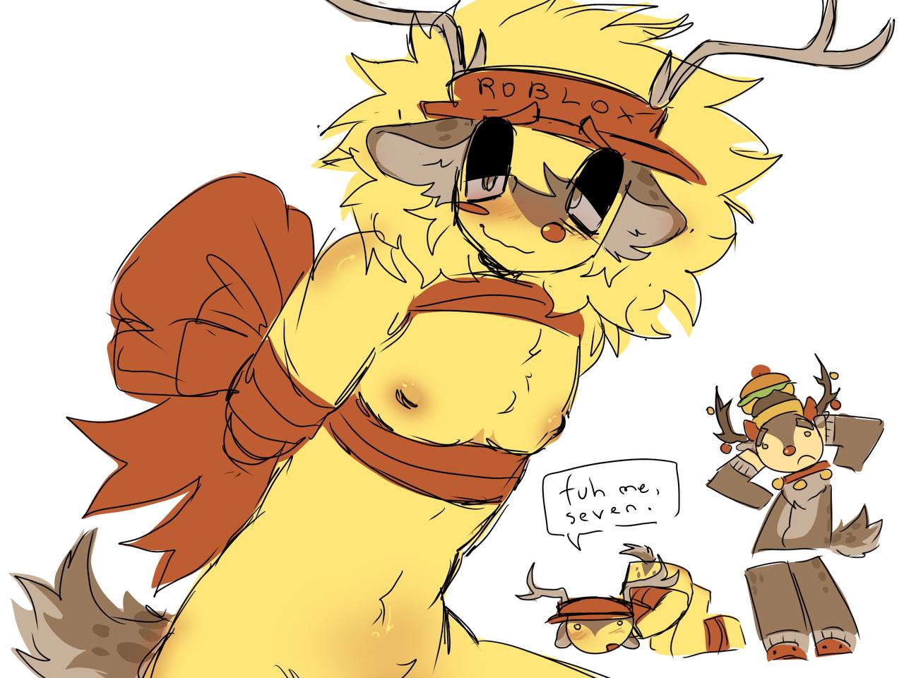 007n7, 007n7 (forsaken), christmas outfit, colored sketch, cuntboy, deer, elliot (forsaken), elliot (work at a pizza place), forsaken (roblox), nipples, roblox, roblox game, robloxian, self upload, sketch, tagme, tied up, tikimedolf, transmasc