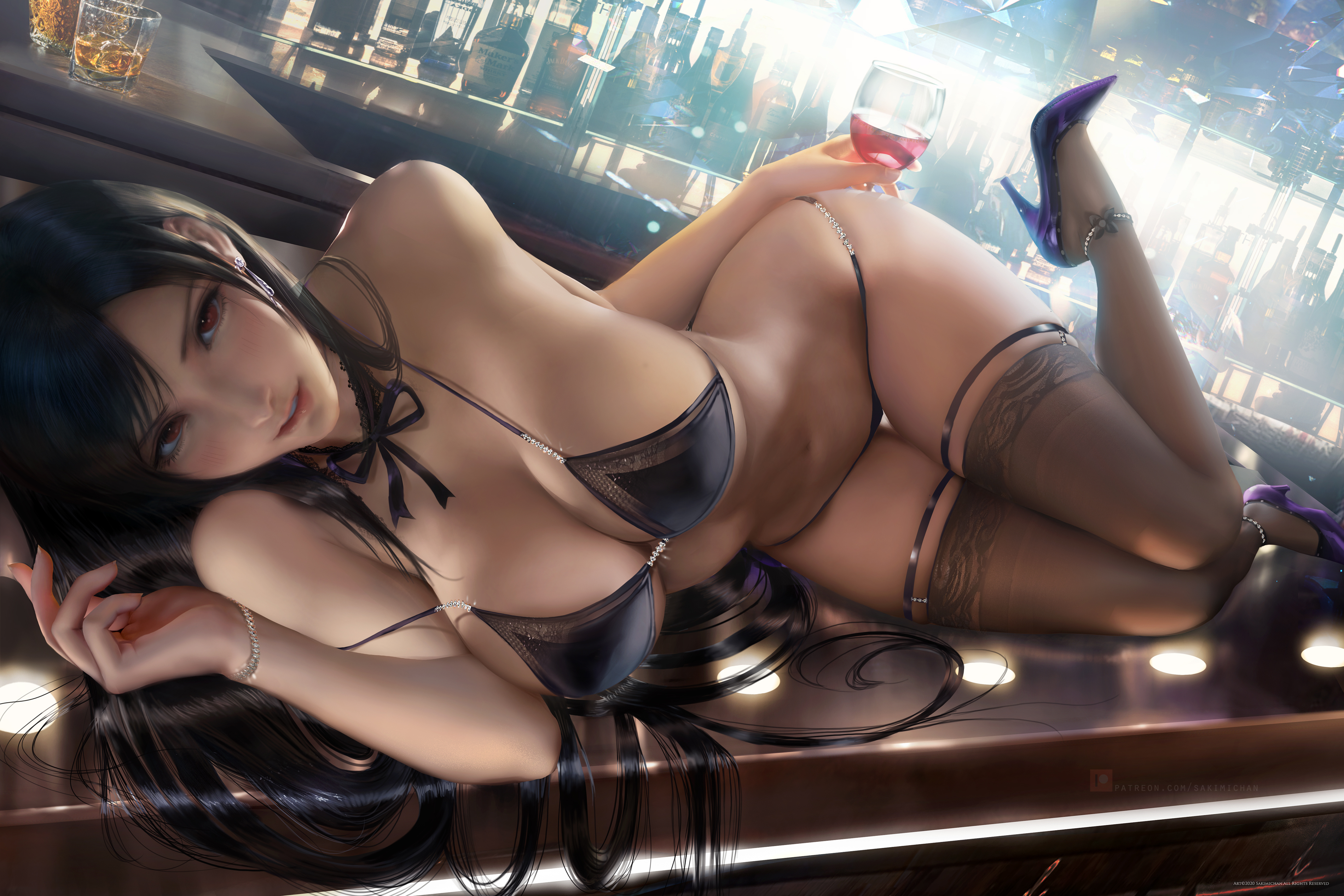 1girls, black hair, female, final fantasy, final fantasy vii, looking at viewer, sakimichan, square enix, tagme, tifa lockhart