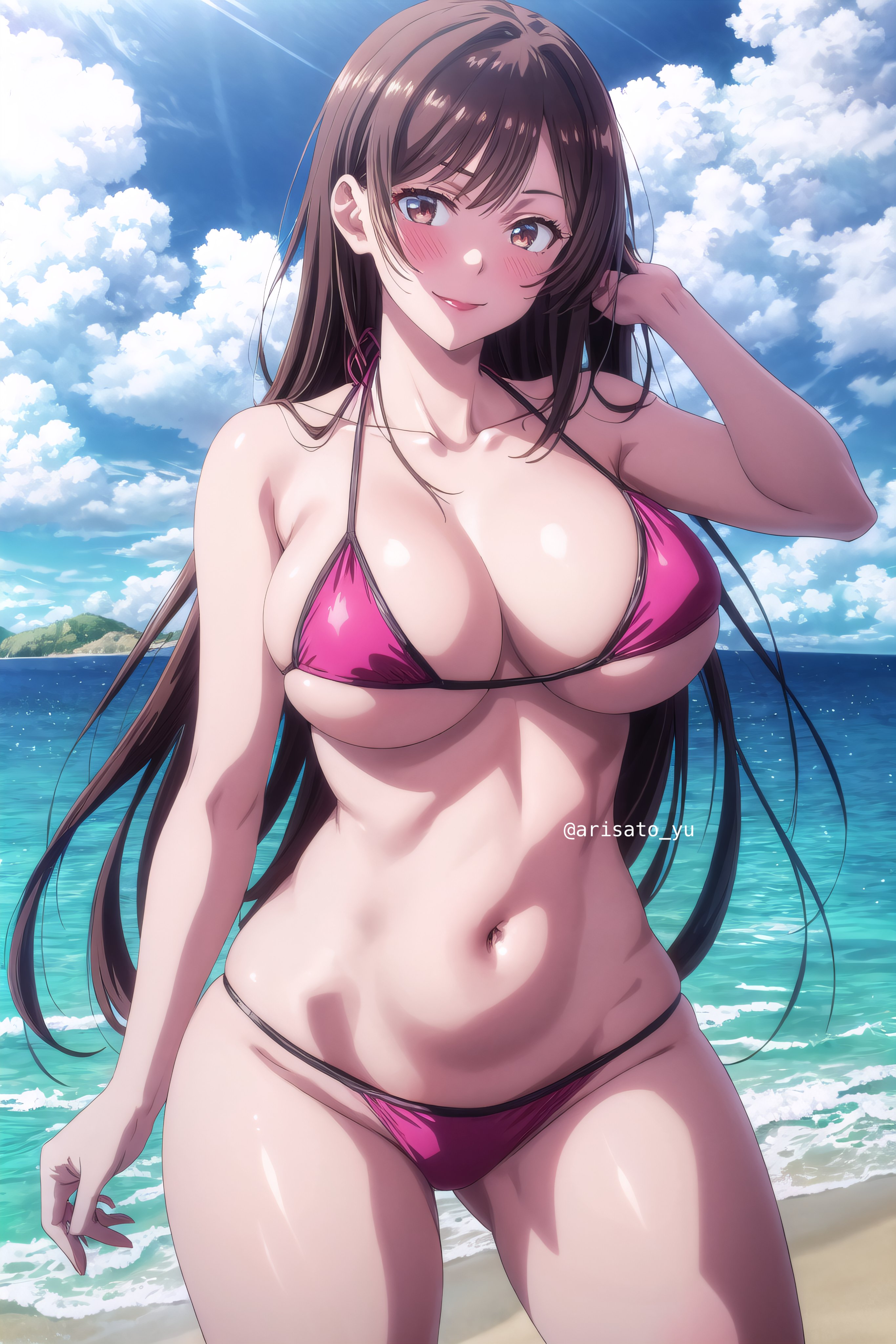 ai generated, arisato yu, big breasts, bikini, breasts, female, kanojo okarishimasu, mizuhara chizuru