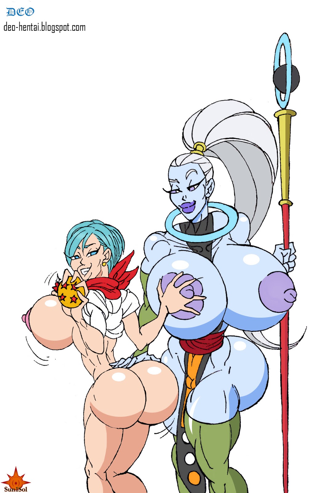 2girls alien alien_girl alternate_version_available angel_(dragon_ball) artist_name back_view bare_shoulders barefoot big_ass big_breasts big_butt blue_hair blue_skin breast_grab breast_outside bridal_gloves bubble_butt bulma_briefs busty butt_crack cleavage curvy dat_ass deoarts dragon_ball dragon_ball_super drawn dress ear_piercing earrings edit elbow_gloves erect_nipple erect_nipples eyelashes female female_only footwear front_view gloves grab grabbing green_footwear green_gloves green_legwear green_stockings halo holding_object hourglass_figure house human humanoid legwear long_hair looking_down looking_up mature milf mother multiple_females multiple_girls naked nude piercing ponytail pose posing purple_eyes shiny shiny_skin short_hair sideboob simple_background smiling staff standing stockings sun1sol third-party_edit tied_hair vados voluptuous white_background white_hair wide_hips yuri