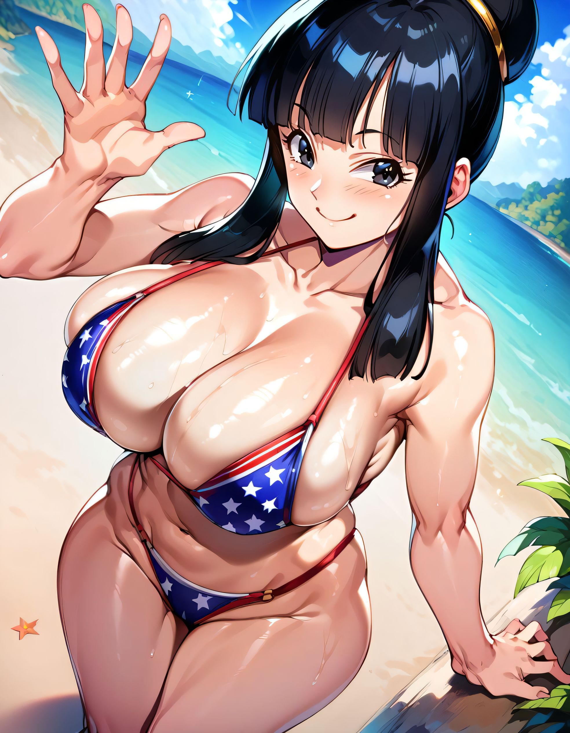 1girls, ai generated, alternate breast size, ass, big breasts, bikini, breasts, busty, chichi, curvaceous, curvy, curvy body, curvy female, curvy figure, dragon ball, female, huge breasts, large breasts, sweat, sweating, sweaty, sweaty body, sweaty breasts, swimwear, thick thighs, thighs, venus body, voluptuous