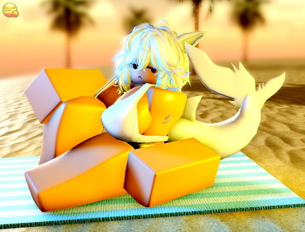 1girls 3d beach bikini breasts circularx2 cleavage outside roblox robloxian self_upload shark_girl sideboob sitting solo tagme white_bikini white_hair