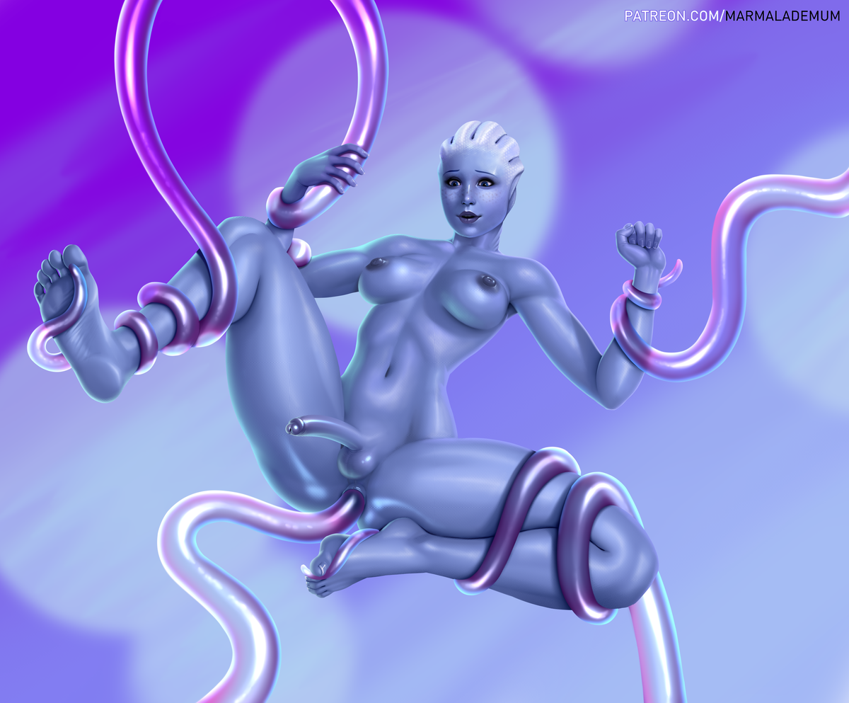 1futa, areolae, asari, balls, breasts, dark skin, dark-skinned futa, erection, futa only, futa sans pussy, futanari, futasub, intersex, liara t'soni, marmalademum, mass effect, nipples, nude, penis, sex, taint, tentacle, tentacle on futa, tentacle sex, testicles