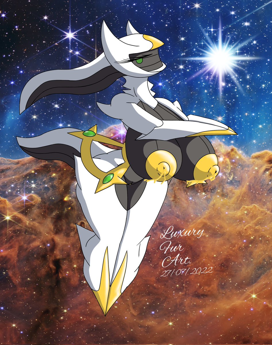 2022 arceus female female_only goddess luxury_furart milk milking naked nintendo nipples non-human_areolae nude nude_female pokemon pokemon_(species) tagme yellow_milk