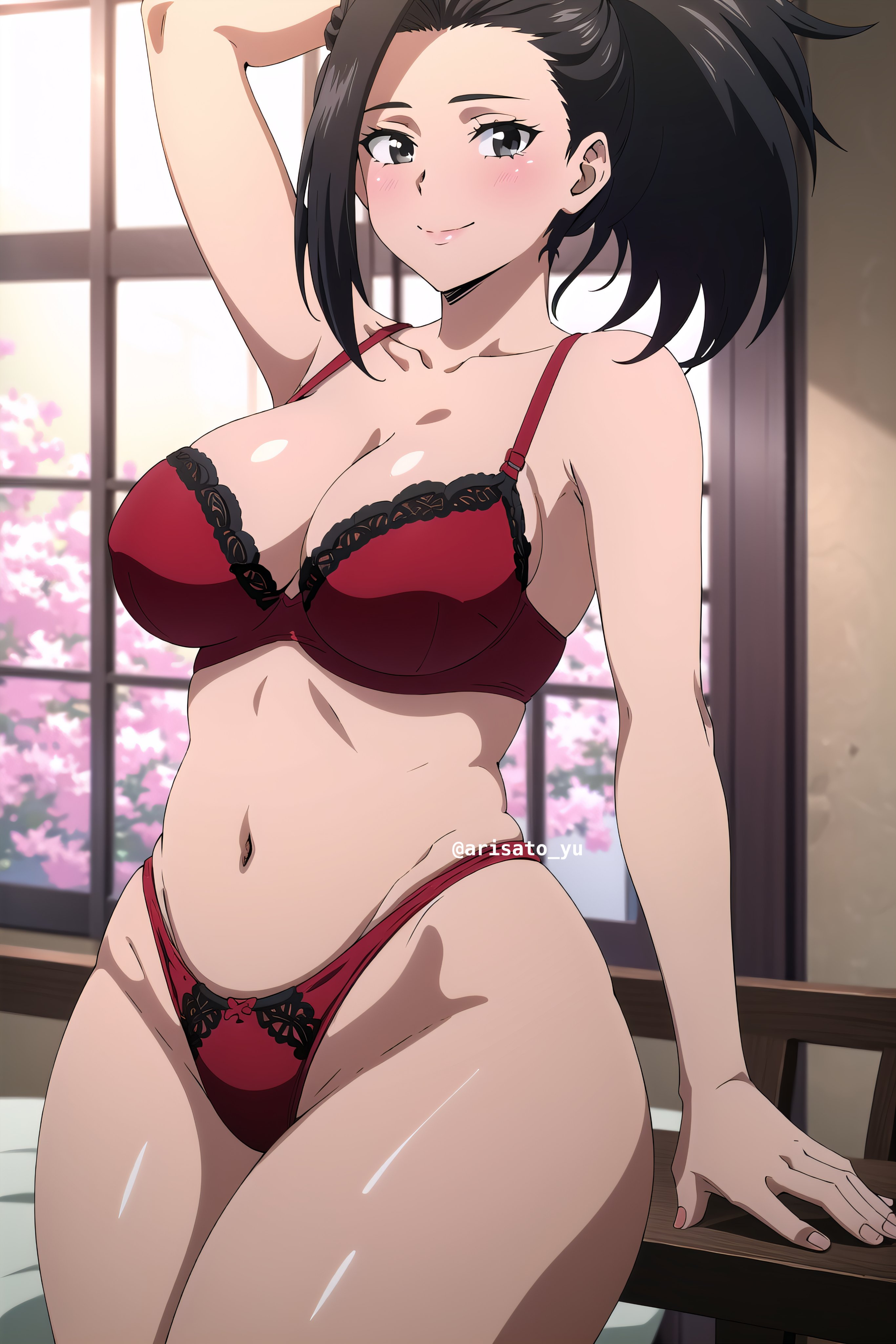 ai generated, arisato yu, big breasts, breasts, female, lingerie, momo yaoyorozu, my hero academia