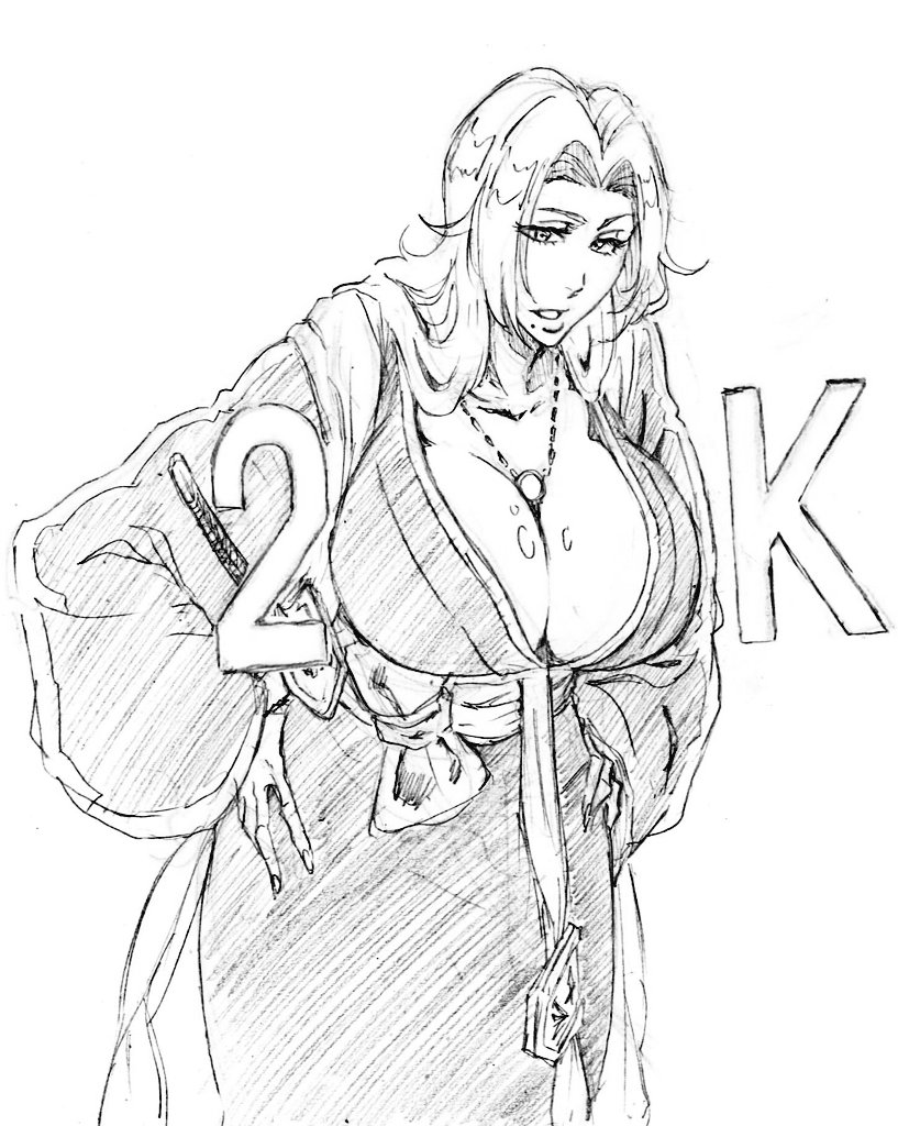 1girls, big breasts, bleach, breasts, cleavage, female, female only, huge breasts, long hair, matsumoto rangiku, mole, mole under mouth, rakusakugk, shihakusho, solo, zanpakutou