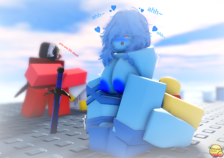 1girls 3boys 3d aged_up areolae background_characters block_tales blue_noob breasts circularx2 cum_inside duo duo_focus english_text hearts looking_pleasured nipples outside red_noob reverse_cowgirl_position roblox roblox_game robloxian self_upload shedletsky sword text thighs