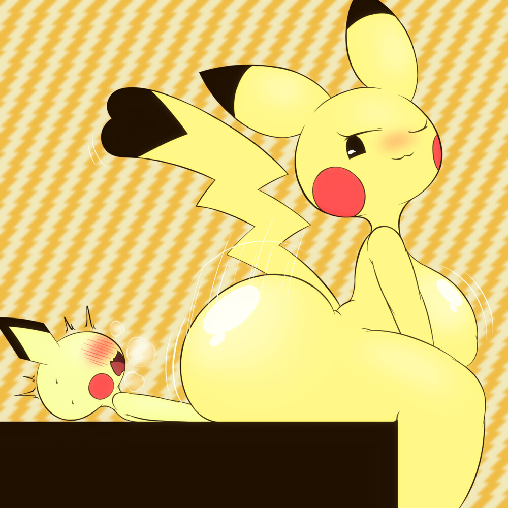 1boy 1boy1girl 1girls anthro anthro_only big_ass big_breasts big_thighs blush breasts furry furry_female furry_male furry_only k--10 looking_at_another pichu pikachu pokemon pokemon_(species)