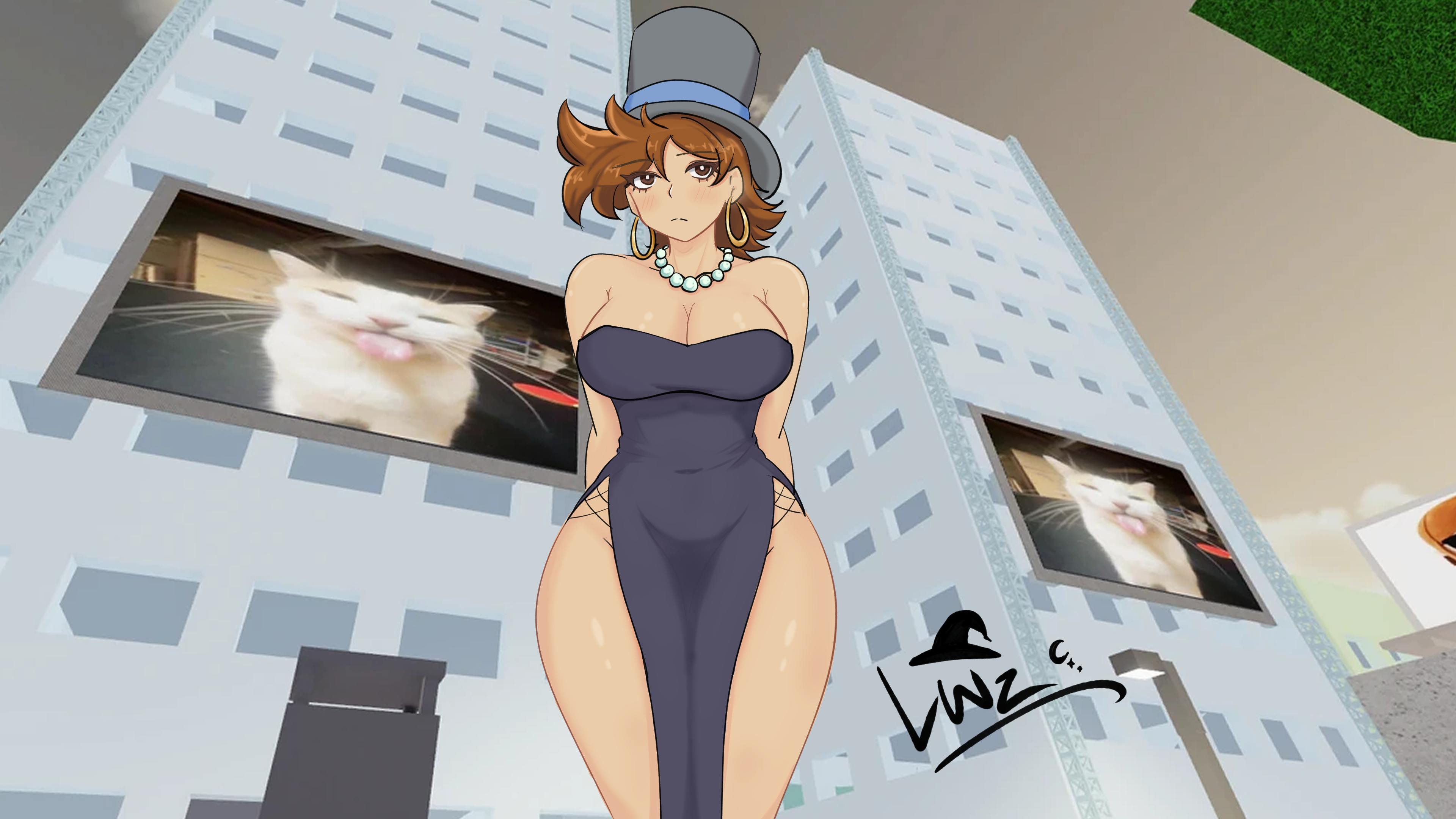 1girls, artist signature, ass, big breasts, black dress, breasts, cleavage, dress, jujutsu shenanigans, pearl necklace, roblox, roblox avatar, roblox background, roblox developer, roblox game, robloxian, rule 63, screencap background, self upload, tagme, tagme (artist), thighs, tze (roblox)