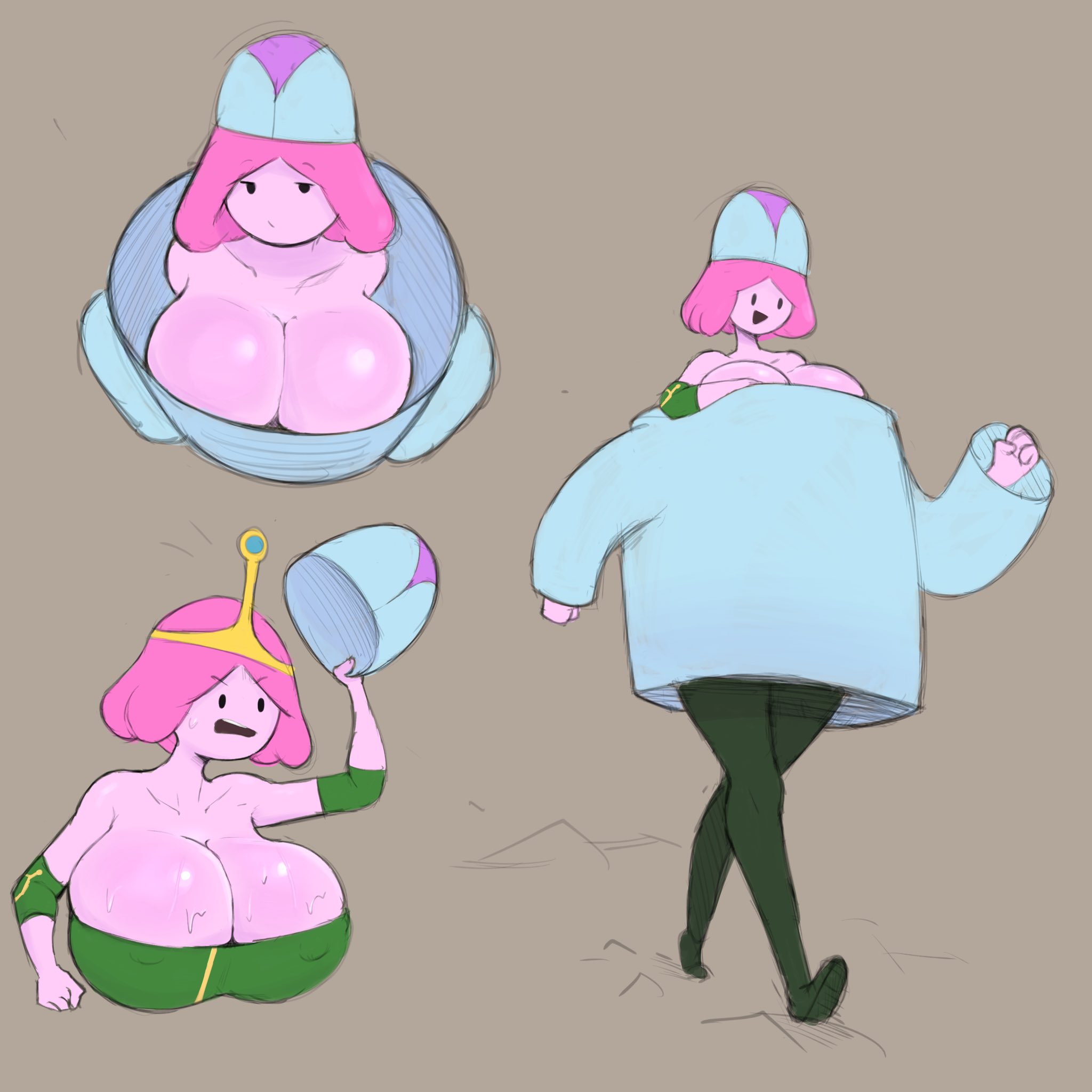 1girls, adventure time, big breasts, bodysuit, bonnibel bubblegum, boobs, breasts, crown, huge boobs, huge breasts, megamor, pink body, pink hair, pink skin, princess, princess bubblegum, princess bubblegum (wizard city), simple background