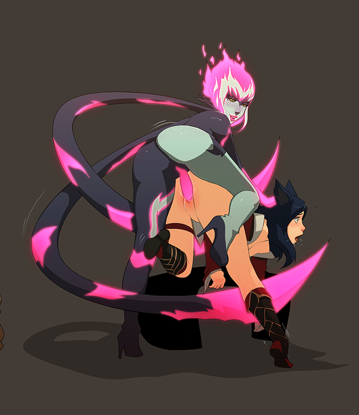 2girls ahri evelynn female female_only high_heels league_of_legends multiple_girls penetration pussy sex sillygirl sinner strap-on vaginal_penetration yuri