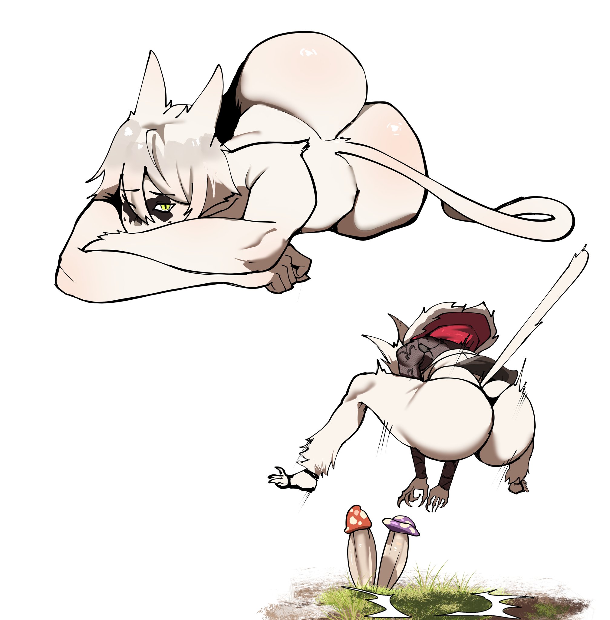 1girls, anthro, ass, big ass, bubble butt, cat girl, cat humanoid, cat nap, catgirl, curvy, curvy figure, dat ass, don (shinhyunxi), dumptruck ass, enormous ass, face paint, fat ass, female, female only, furry, giant ass, gigantic ass, ginormous ass, huge ass, jumping, large ass, laying down, massive ass, mushroom, mushroom penis, on the ground, shinhyunxi, startled, voluptuous, voluptuous female