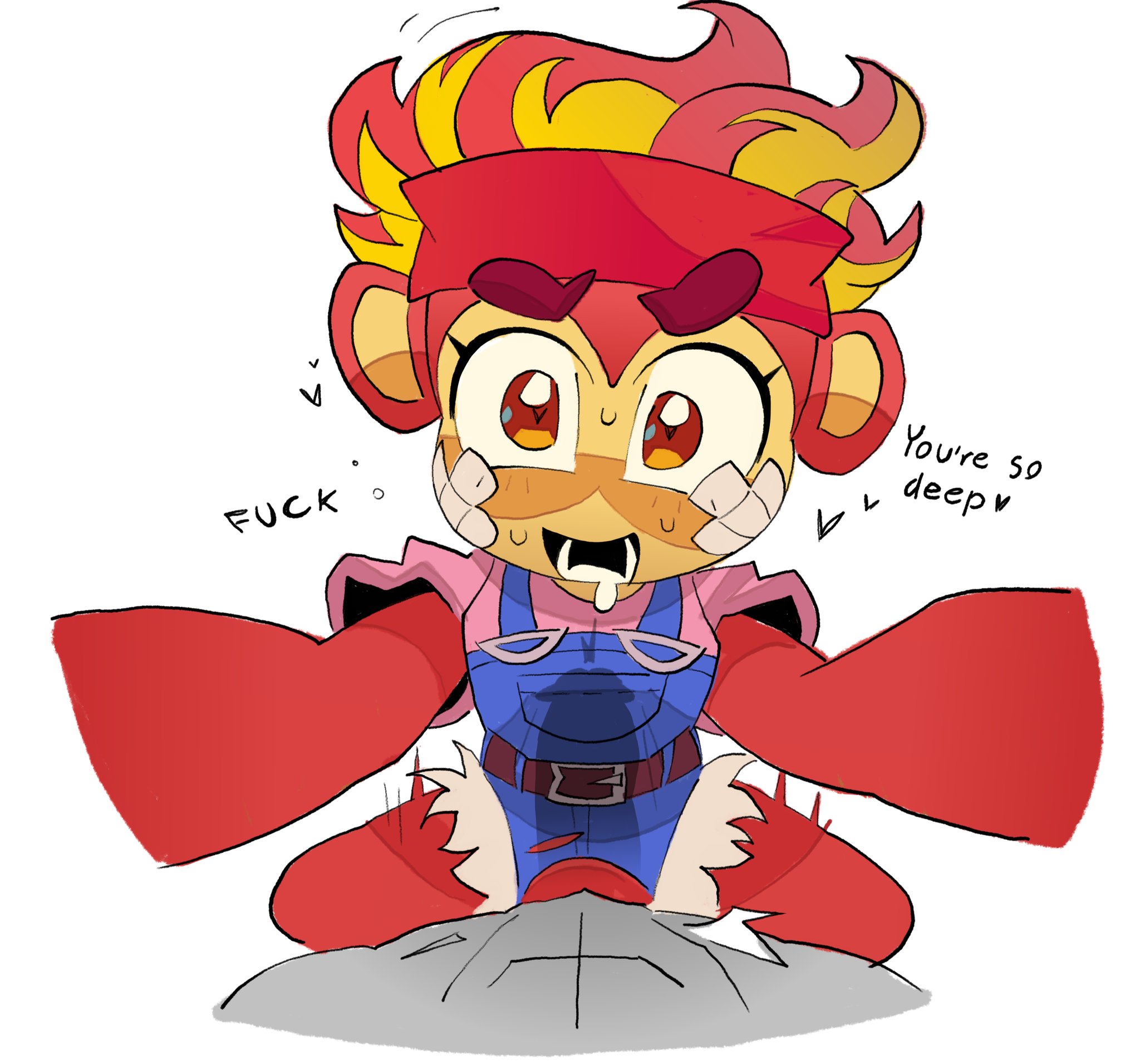 1boy, 1girls, anthro, bloons td 6, bloons tower defense, btd6, cock hungry, gwendolin (bloons), looking at viewer, monkey, monkey girl, pov, primate, real saming, text, vaginal penetration