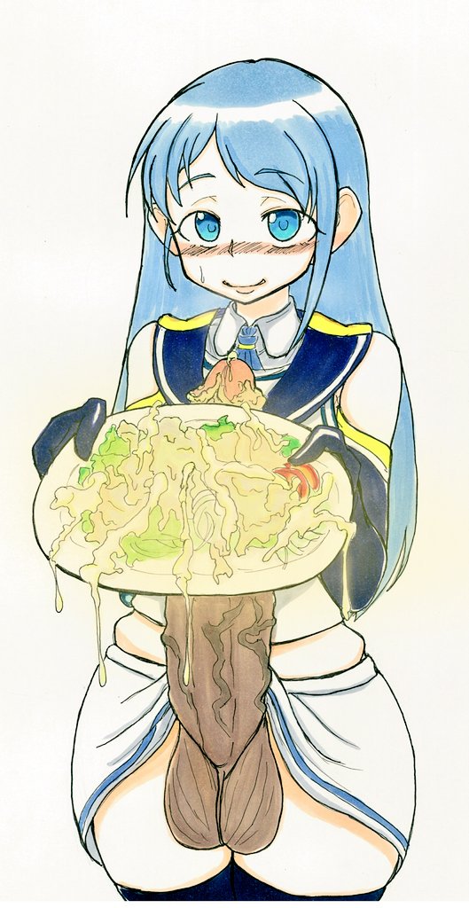 2d, autopaizuri, balls, big balls, big penis, cum on food, food, food play, full-package futa, futanari, gokkun, intersex, kimukaya, penis, smegma, smegma on food