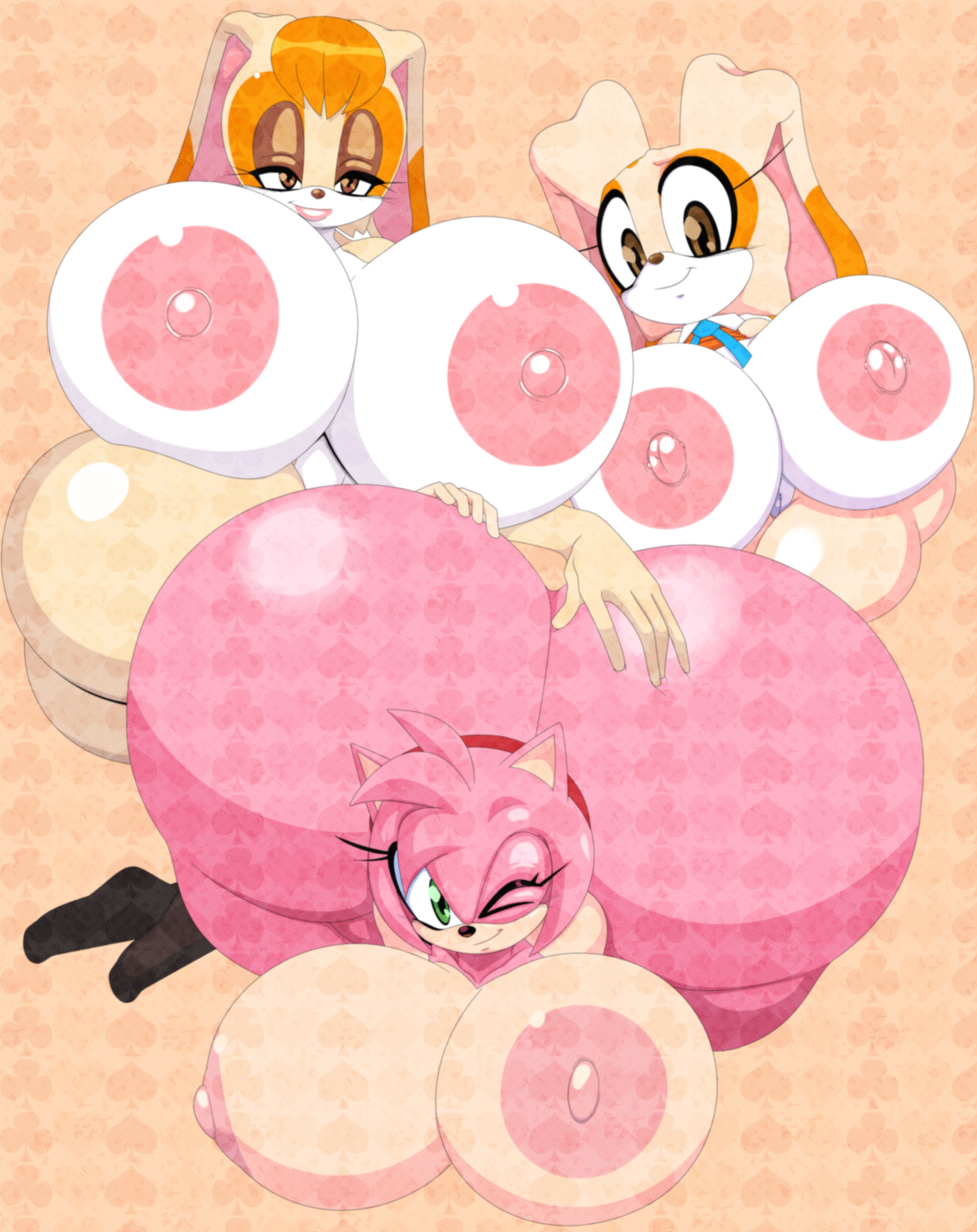 3girls, amy rose, anthro, areola, ass, big ass, big breasts, breasts, bubble butt, cream the rabbit, dreamcastzx1, dumptruck ass, erect nipples, eulipotyphlan, female, female focus, female only, hedgehog, huge ass, huge breasts, huge butt, hyper ass, hyper breasts, lagomorph, large ass, large breasts, looking at viewer, massive ass, massive breasts, milf, mother and daughter, nipples, nude, rabbit, sonic (series), superbunnygt, thick thighs, thunder thighs, trio, turboranger, vanilla the rabbit, wide hips, wink
