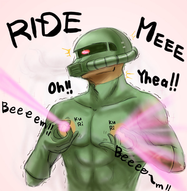 1boy artist_request english_text gundam male male_only nipple_laser solo tagme text what zaku