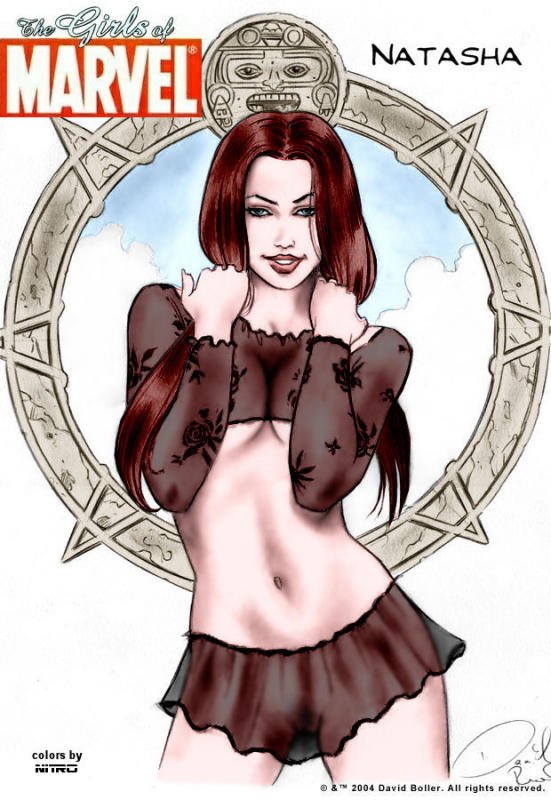 1girls 2004 avengers black_widow_(marvel) david_boller female hourglass_figure lingerie marvel marvel_comics natasha_romanoff nitro straight_hair